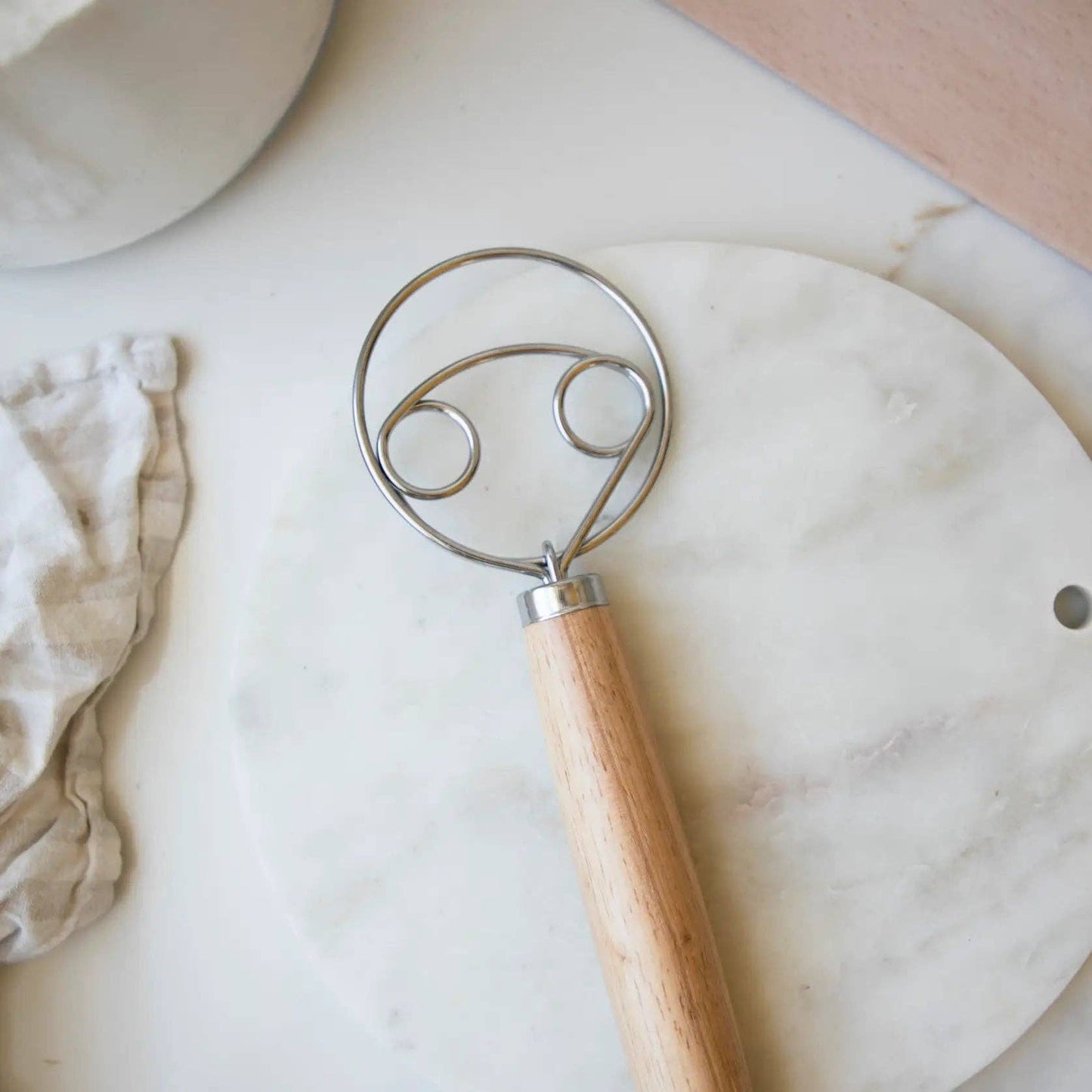 Dough Whisk Wooden Handle -