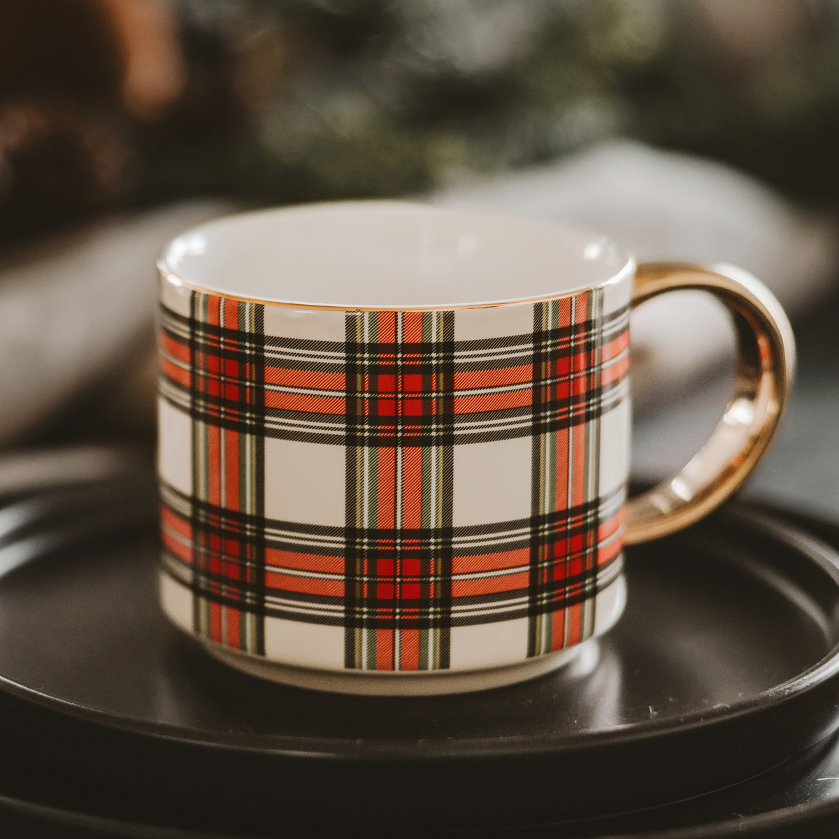 White Plaid Coffee Mug - Christmas Decor & Gifts