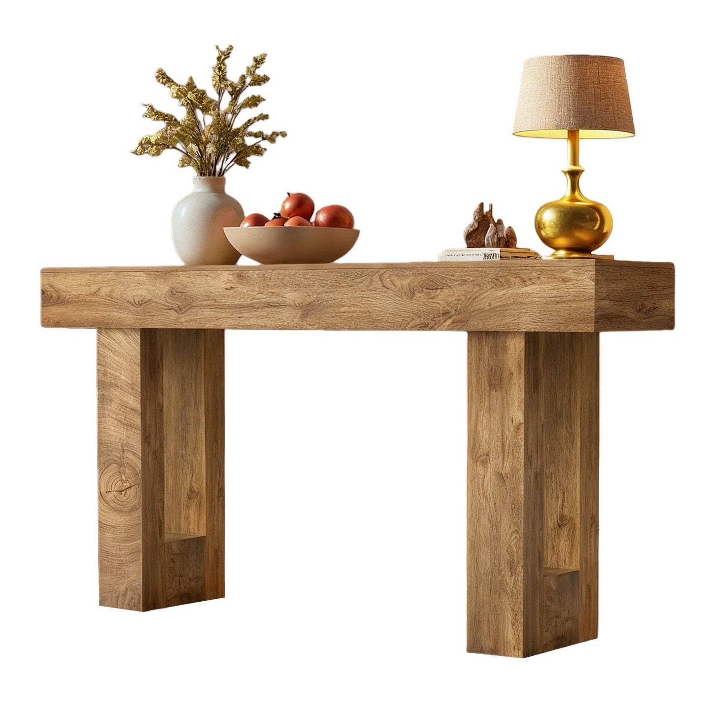 63'' Long Console Table, Farmhouse Entryway Table with Storage, Native Wood Grain Tree Scars, Wooden Rectangular Sofa Table Behind Couch for Entrance, Hallway, Living Room, Foyer (Natural Wood) -