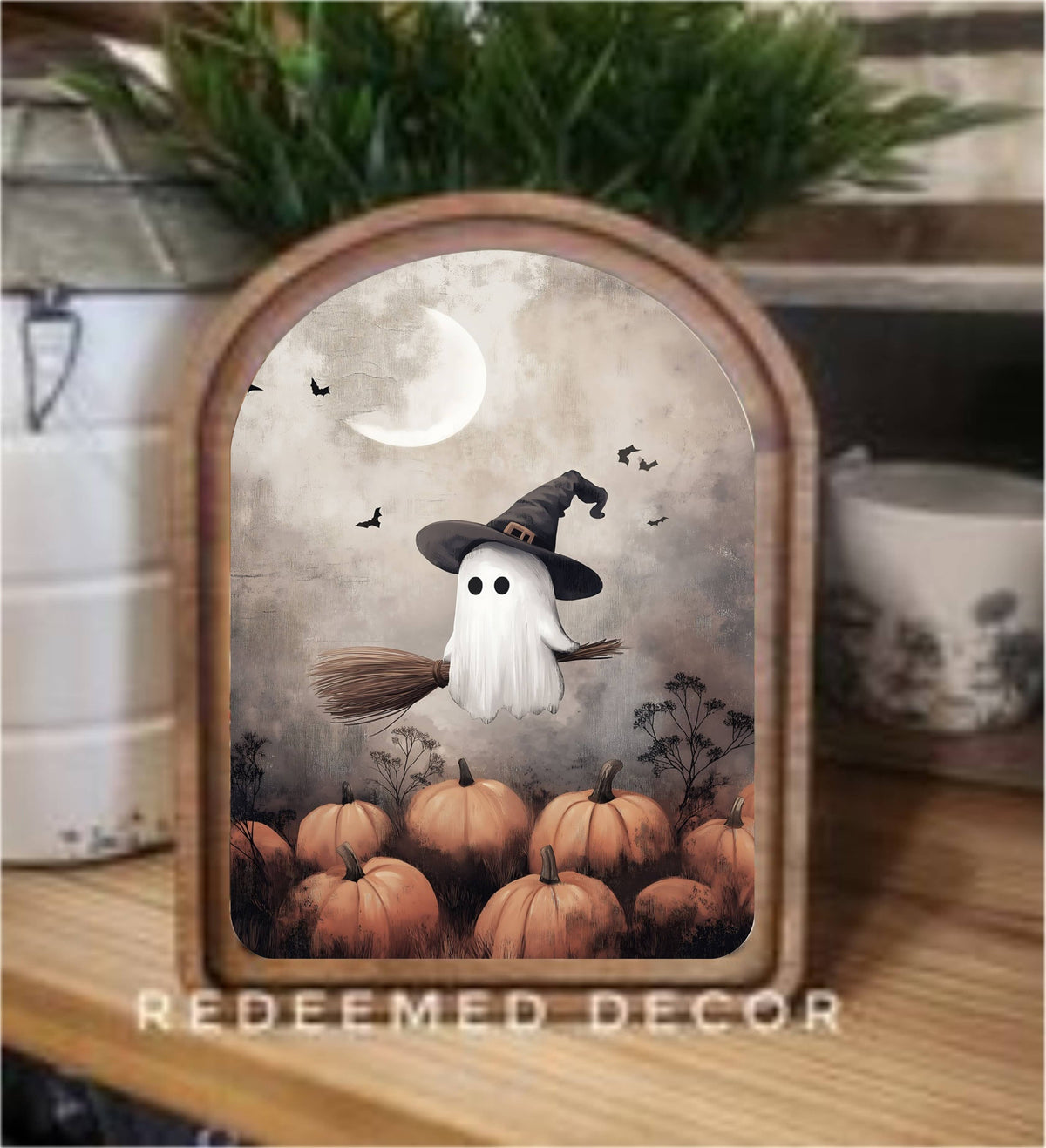 Arch Top Ghostie Witch Framed Art -