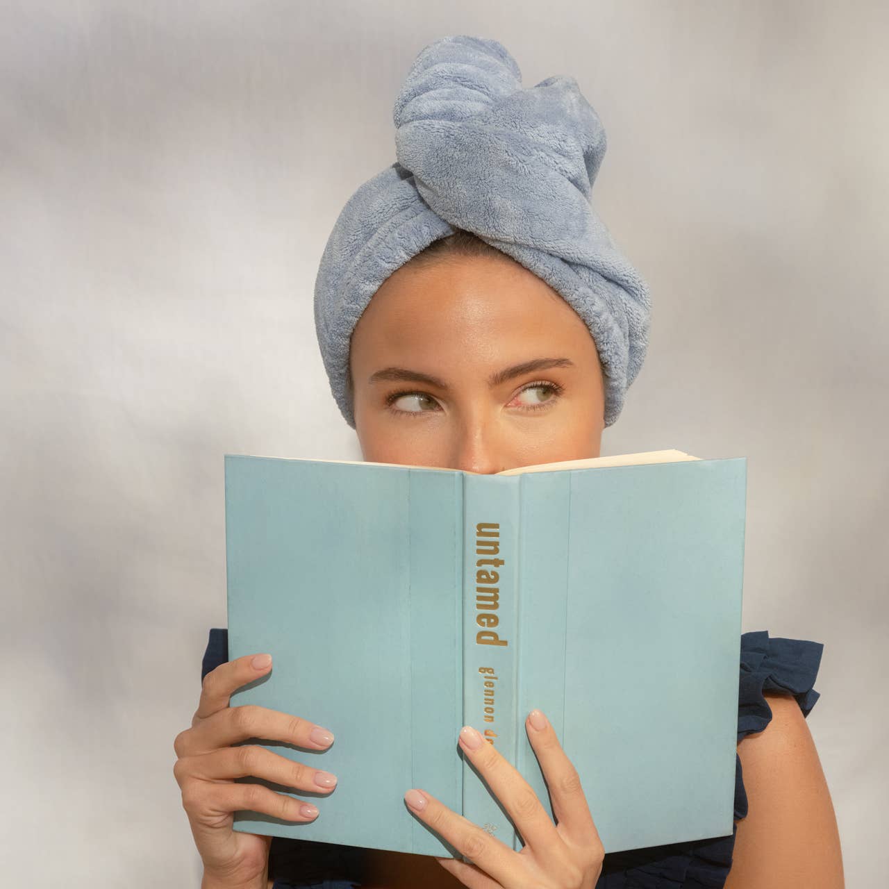 Plush Microfiber Hair Towel Turban with Bow - Coastal Blue -