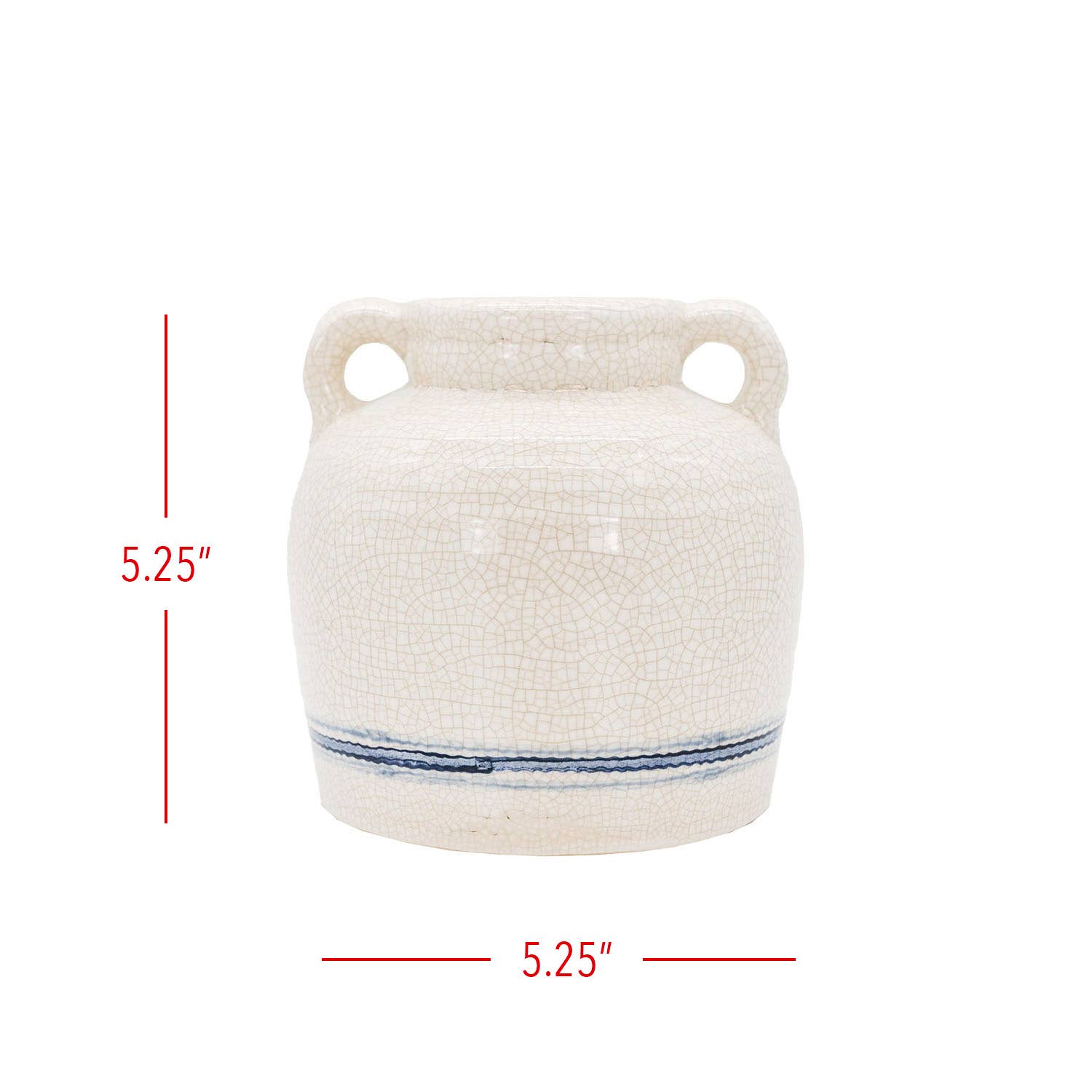 Edaline Vintage Crackle Ceramic Blue Stripe Vase Handles - Vases