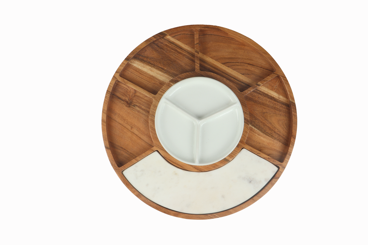 Sectioned serving tray with Wood, Ceramic, & Marble -