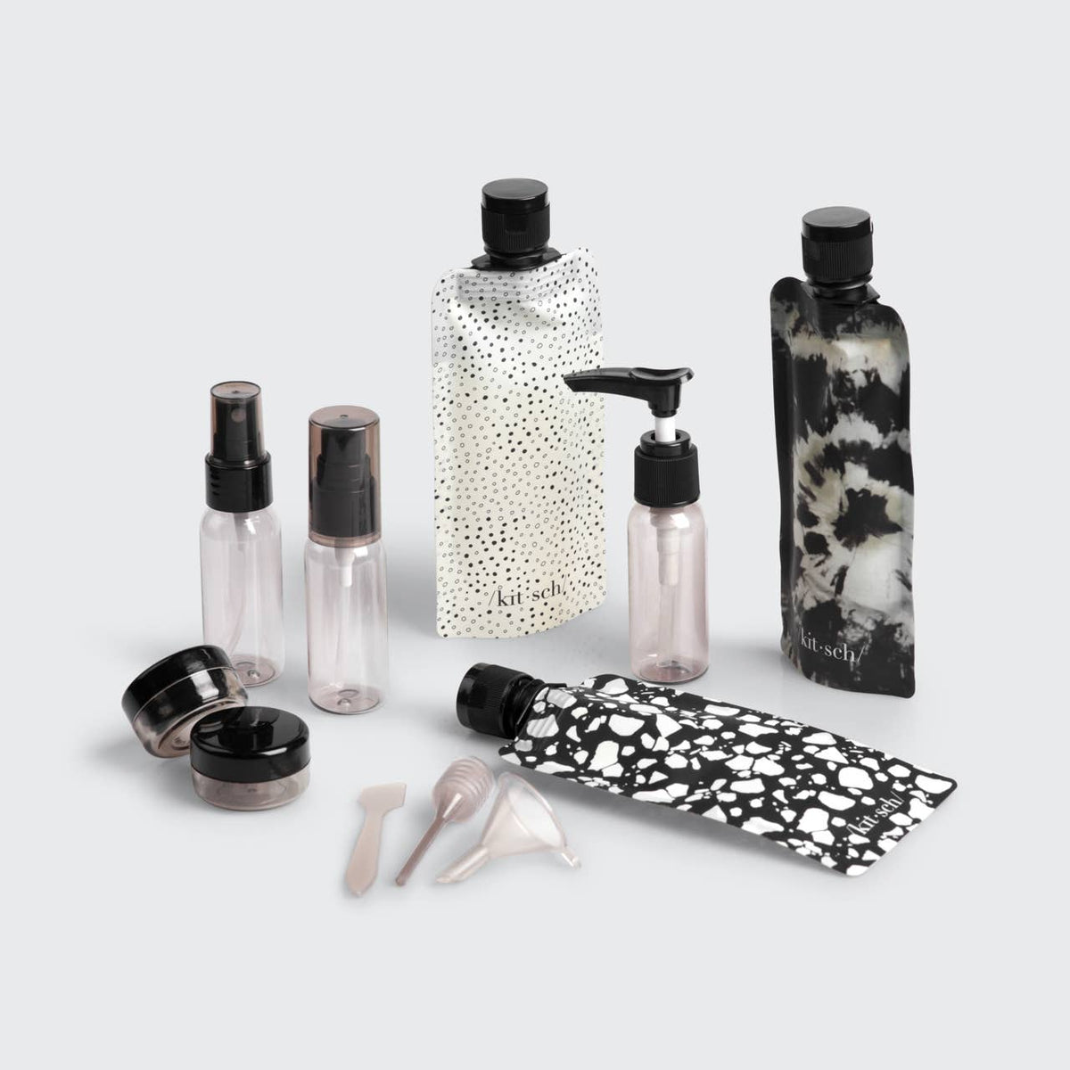 Refillable Ultimate Travel 11pc Set - Black & Ivory -