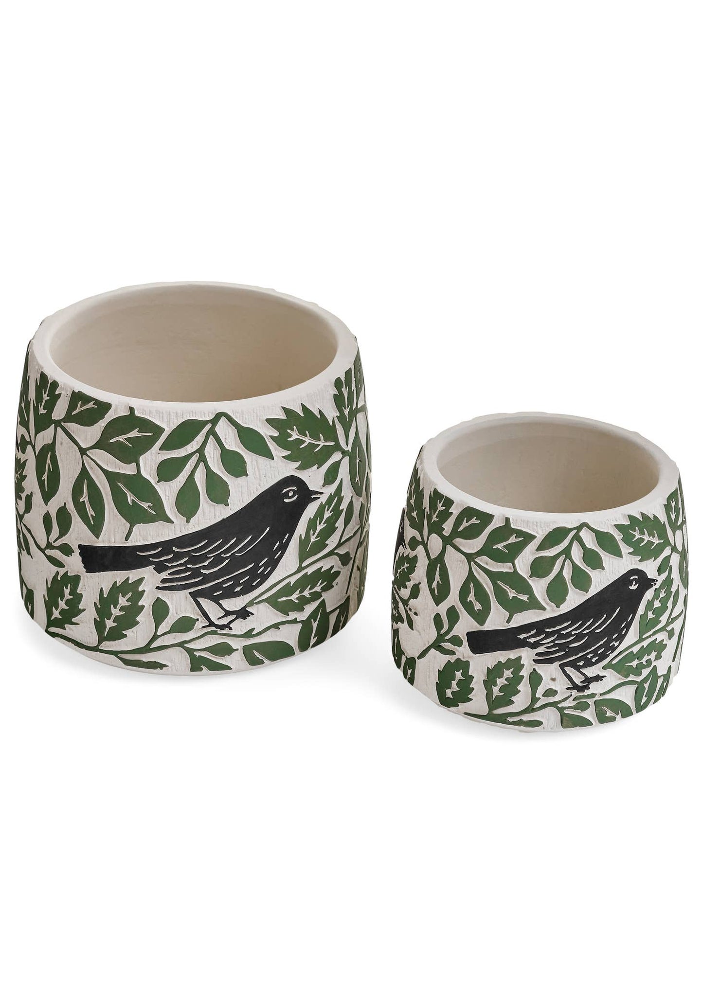 PLANTER LG BIRD CEMENT ECRU/GREEN/BLACK 6X5 -