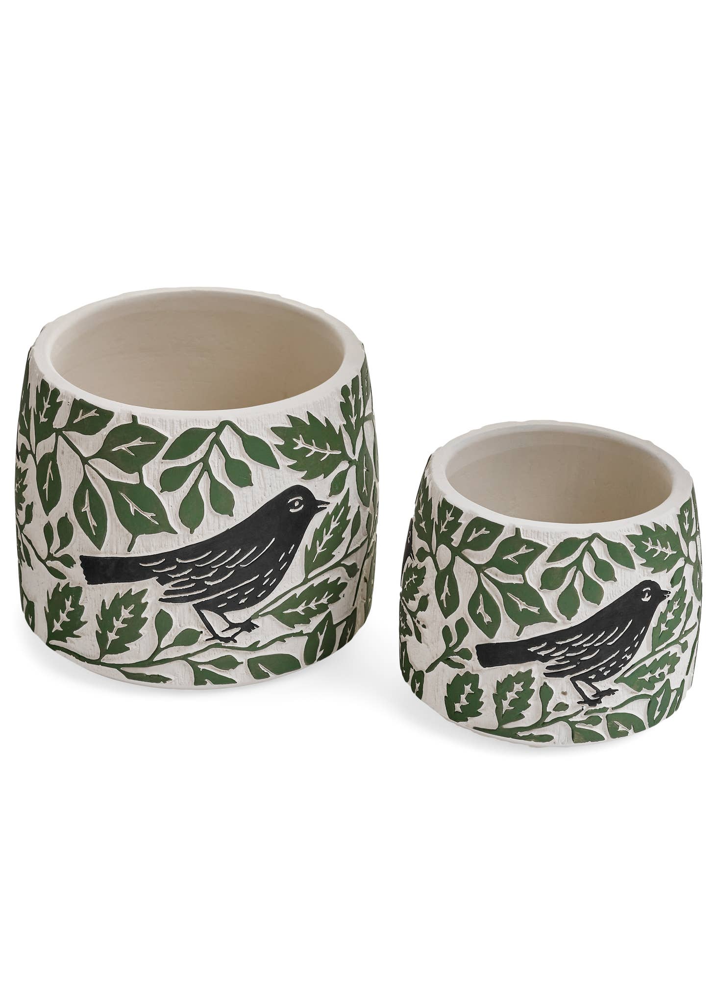 PLANTER LG BIRD CEMENT ECRU/GREEN/BLACK 6X5 -