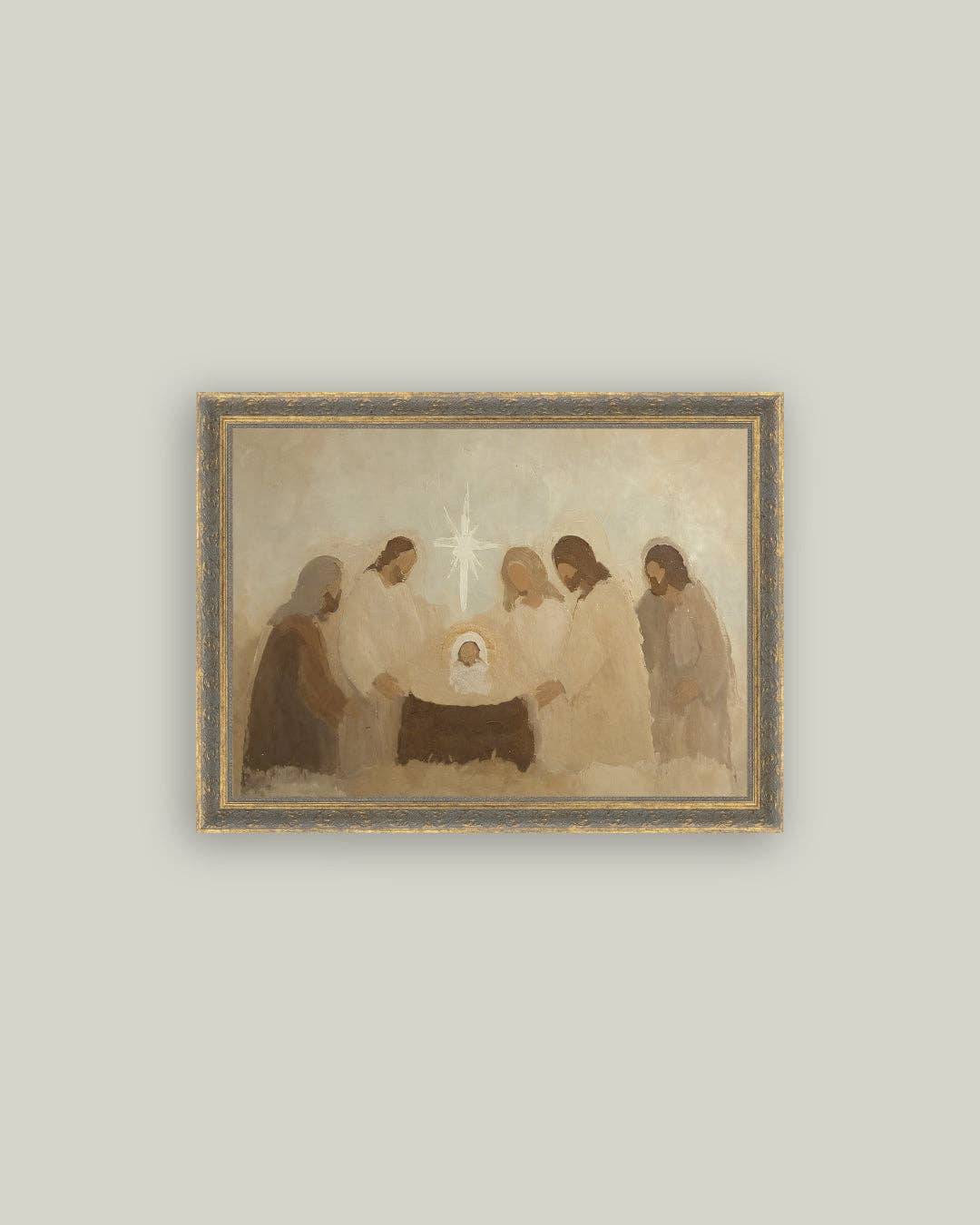Neutral Nativity Framed Antique Art -