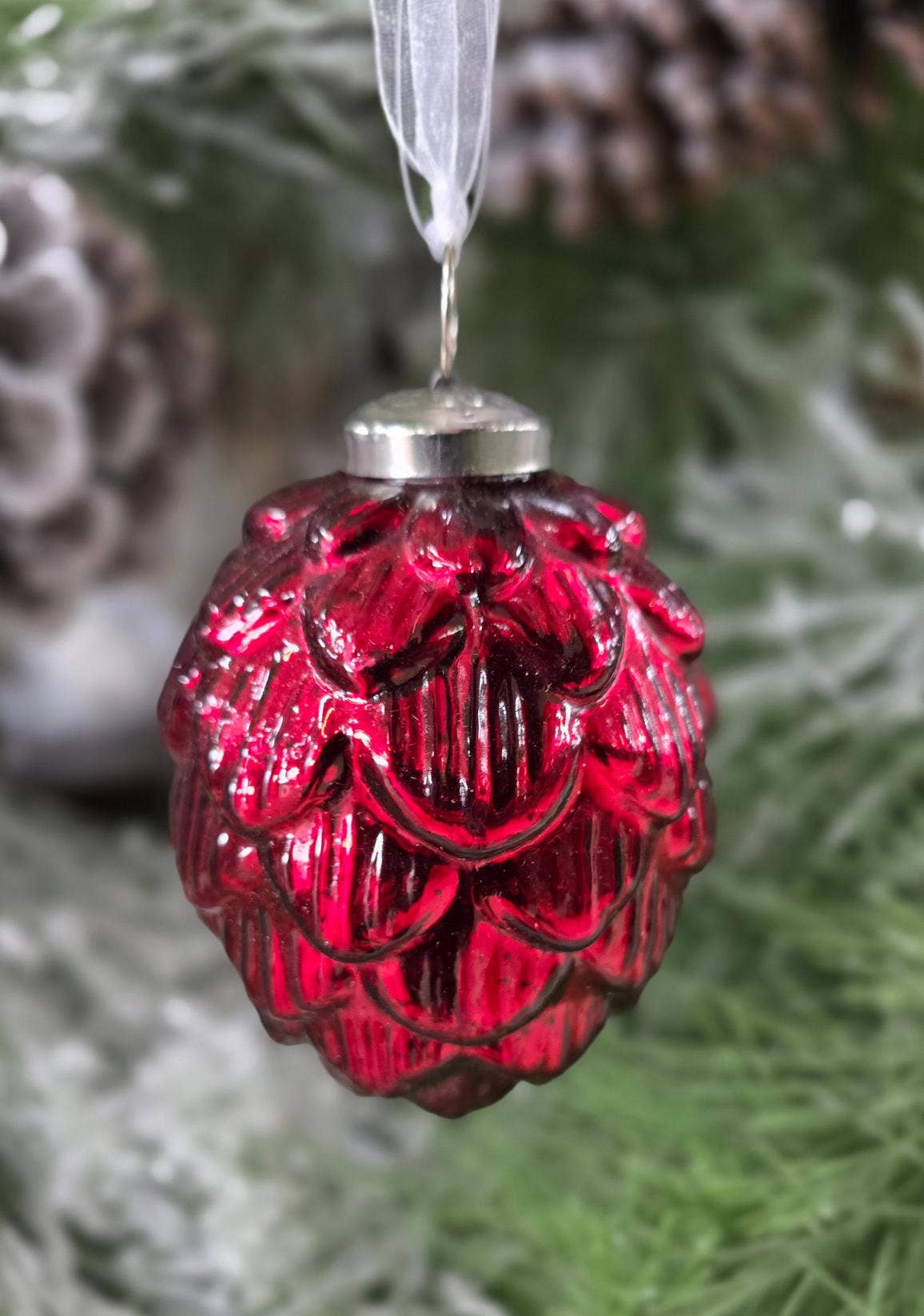 Snowy Pinecone Hanging Ornament 4.3in
