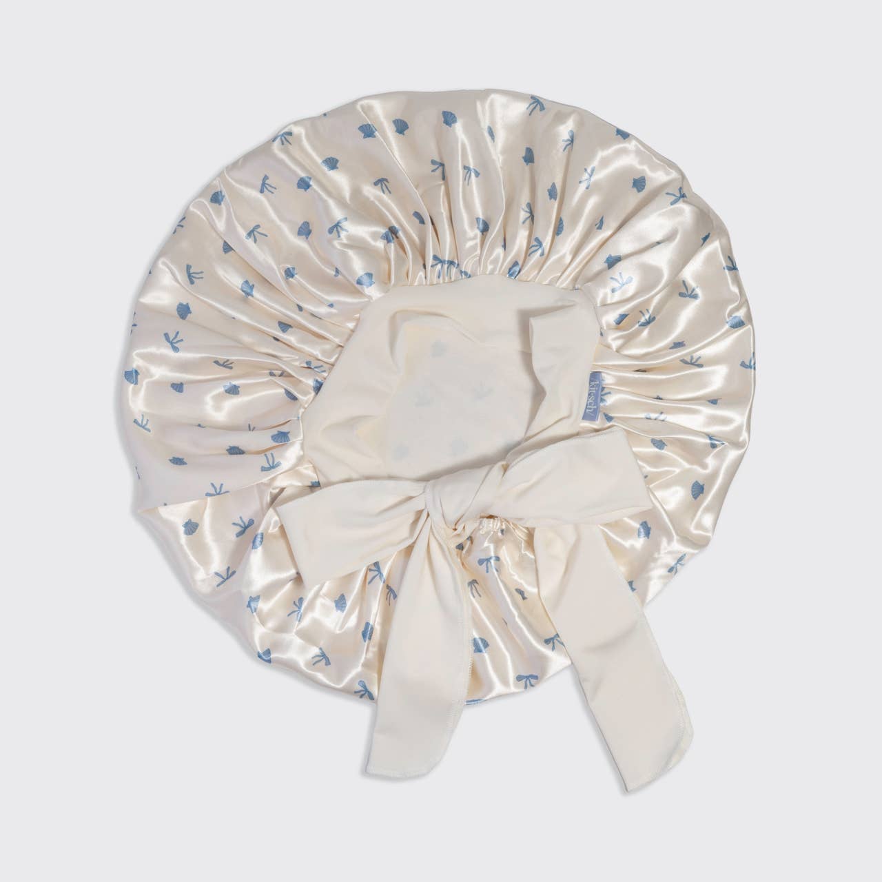 Oversized Satin Bonnet - Pearlized Cream & Coastal Blue Print -
