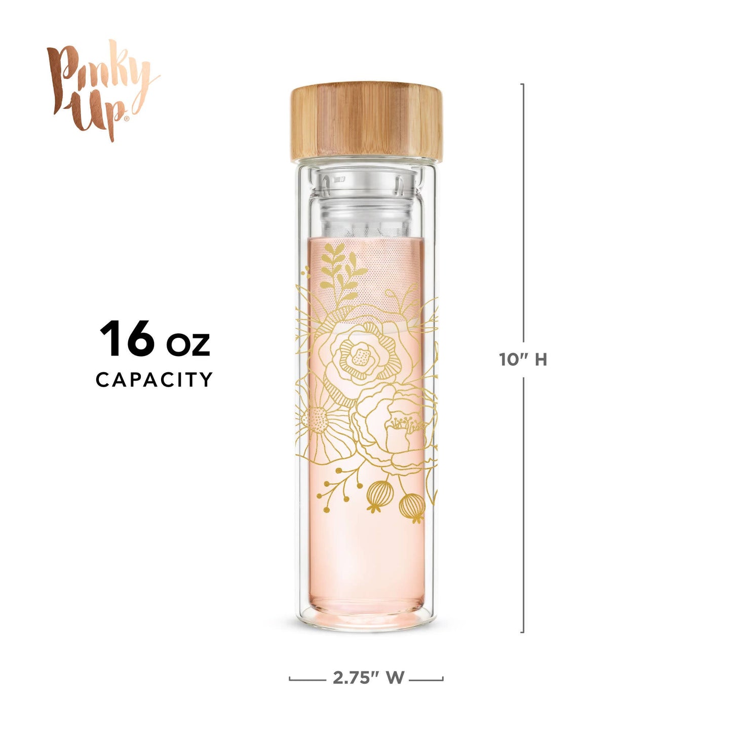 Blair™ Insulated Glass Travel Mug with Tea Infuser Bouqet -