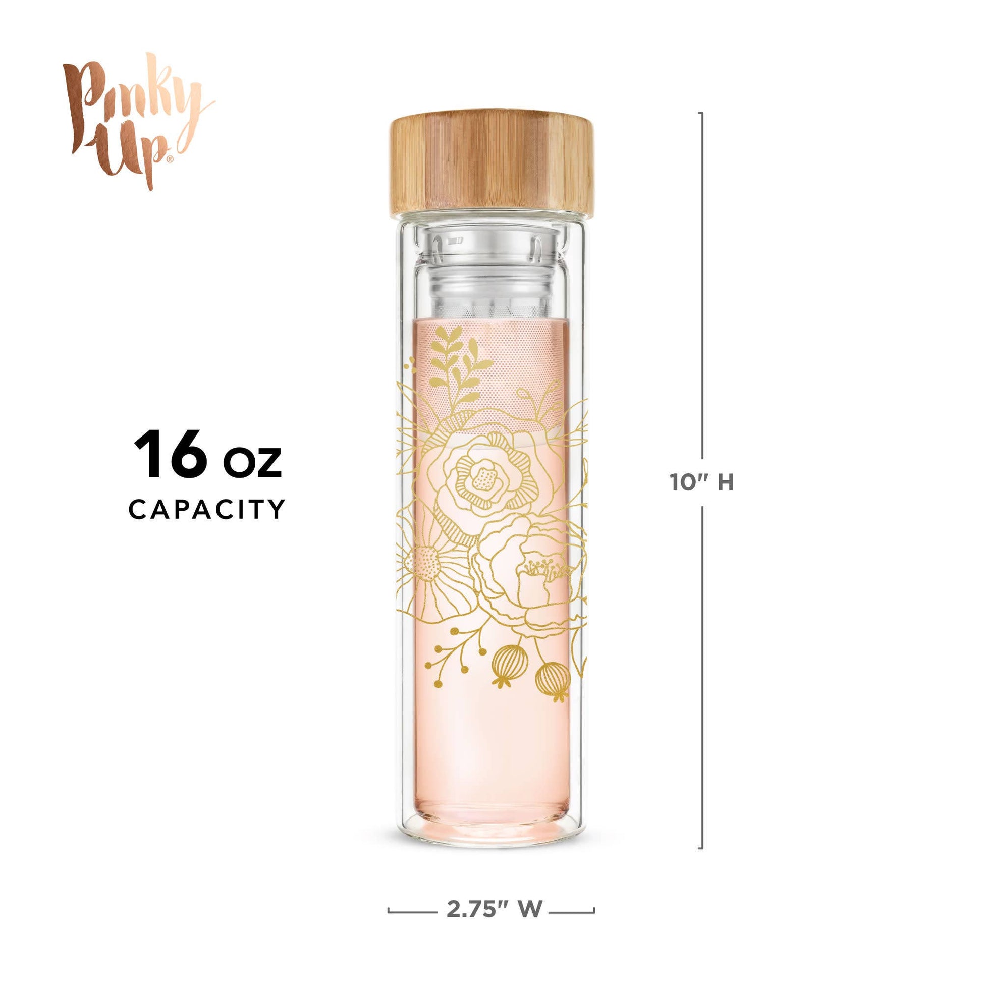 Blair™ Insulated Glass Travel Mug with Tea Infuser Bouqet -