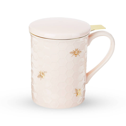 Annette™ 3D Ceramic Mug with Infuser Honeycomb Bee Happy -