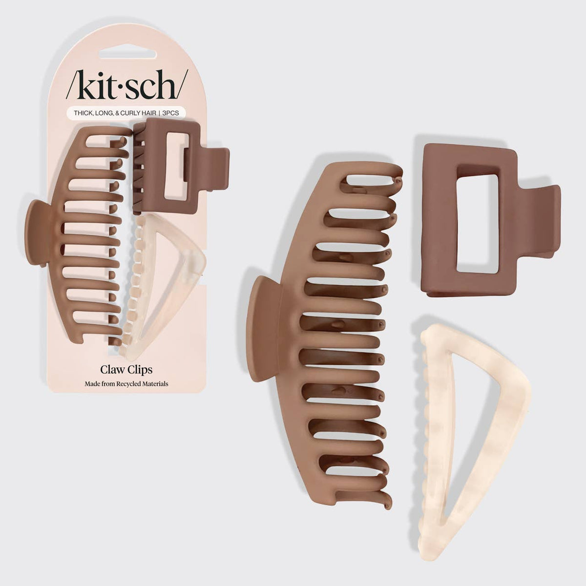 Recycled Plastic Assorted Claw Clip 3pc - Oversized -