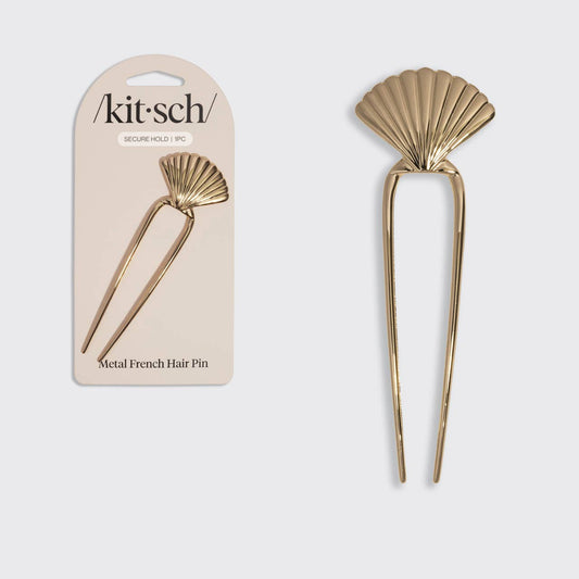 Metal Clam Shell French Hair Pin - Gold -