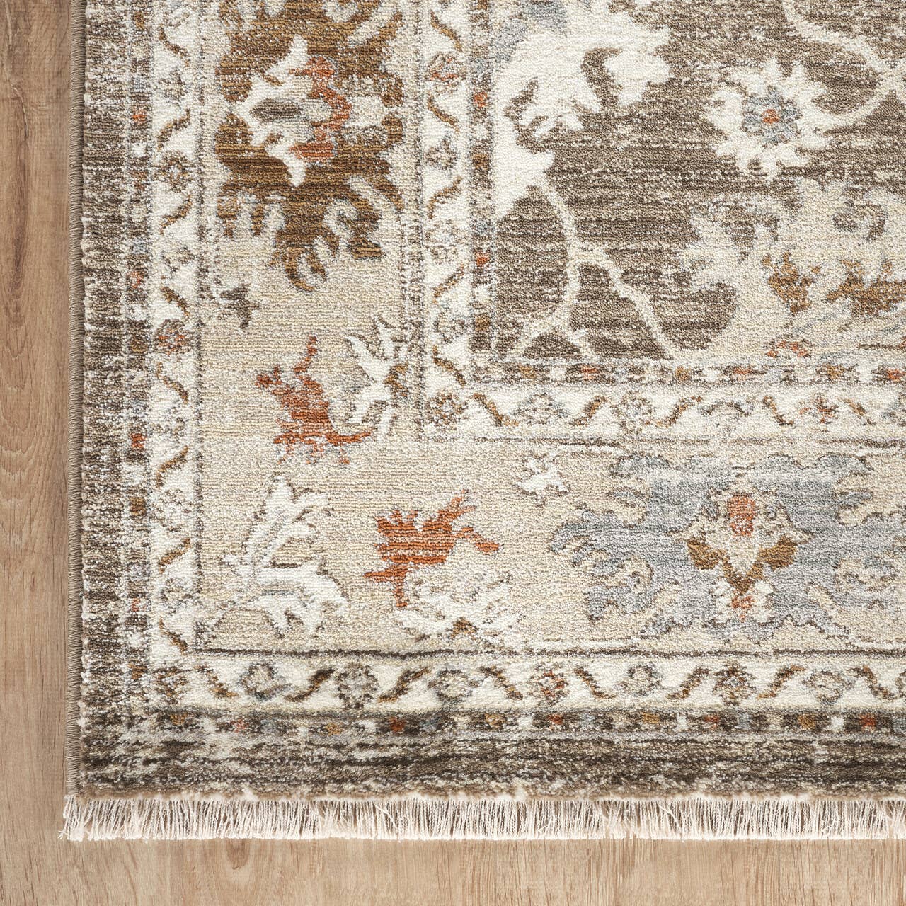 Alara Taupe Cream Vintage Medallion Floral Area Rug -