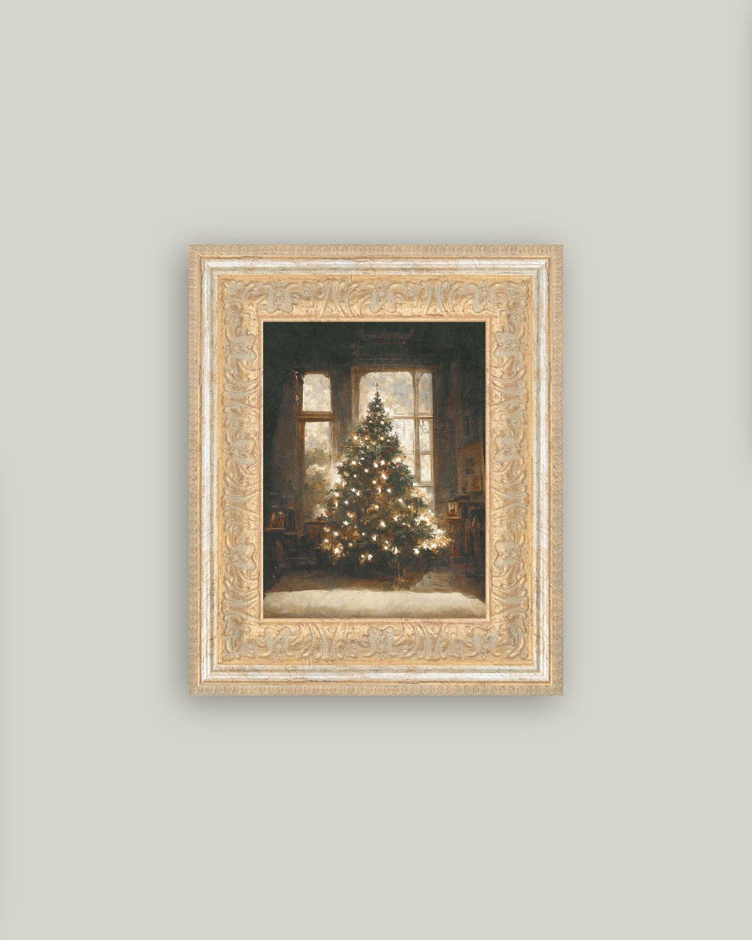 Glowing Christmas Tree Framed Antique Art -
