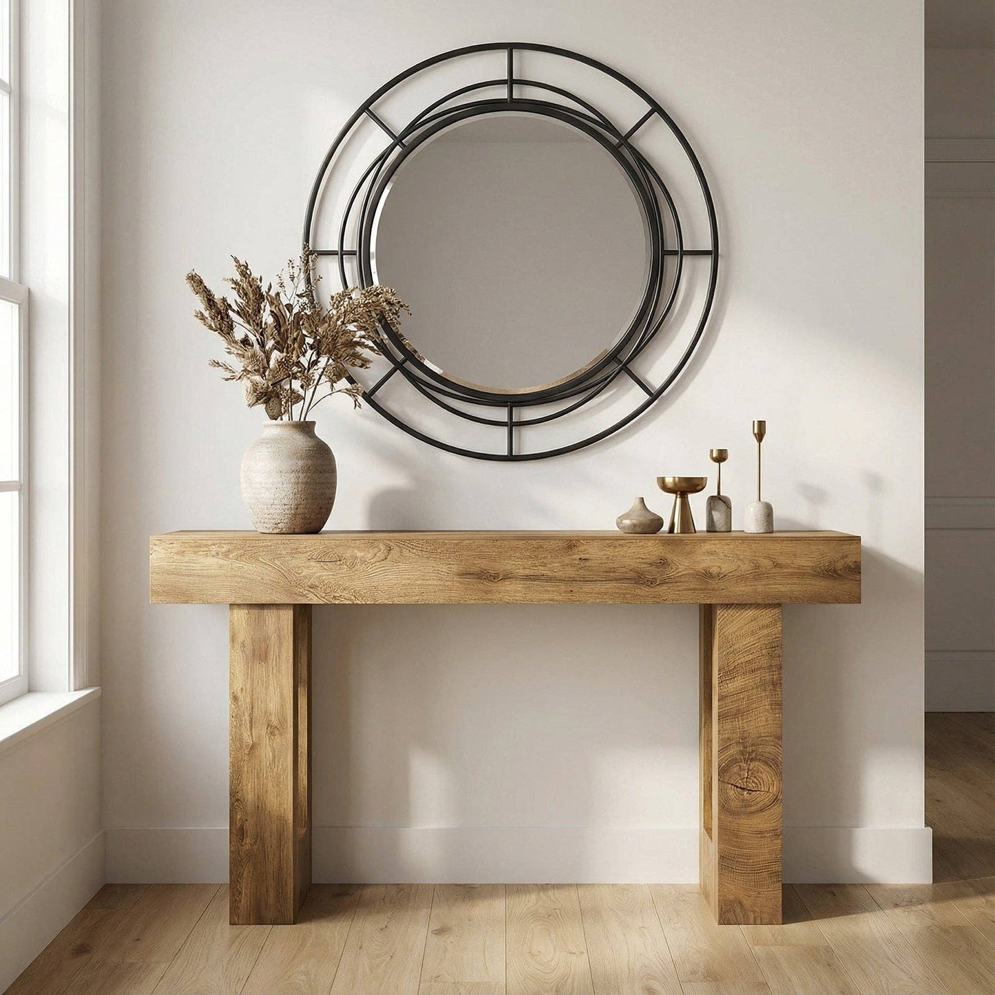 63'' Long Console Table, Farmhouse Entryway Table with Storage, Native Wood Grain Tree Scars, Wooden Rectangular Sofa Table Behind Couch for Entrance, Hallway, Living Room, Foyer (Natural Wood) -