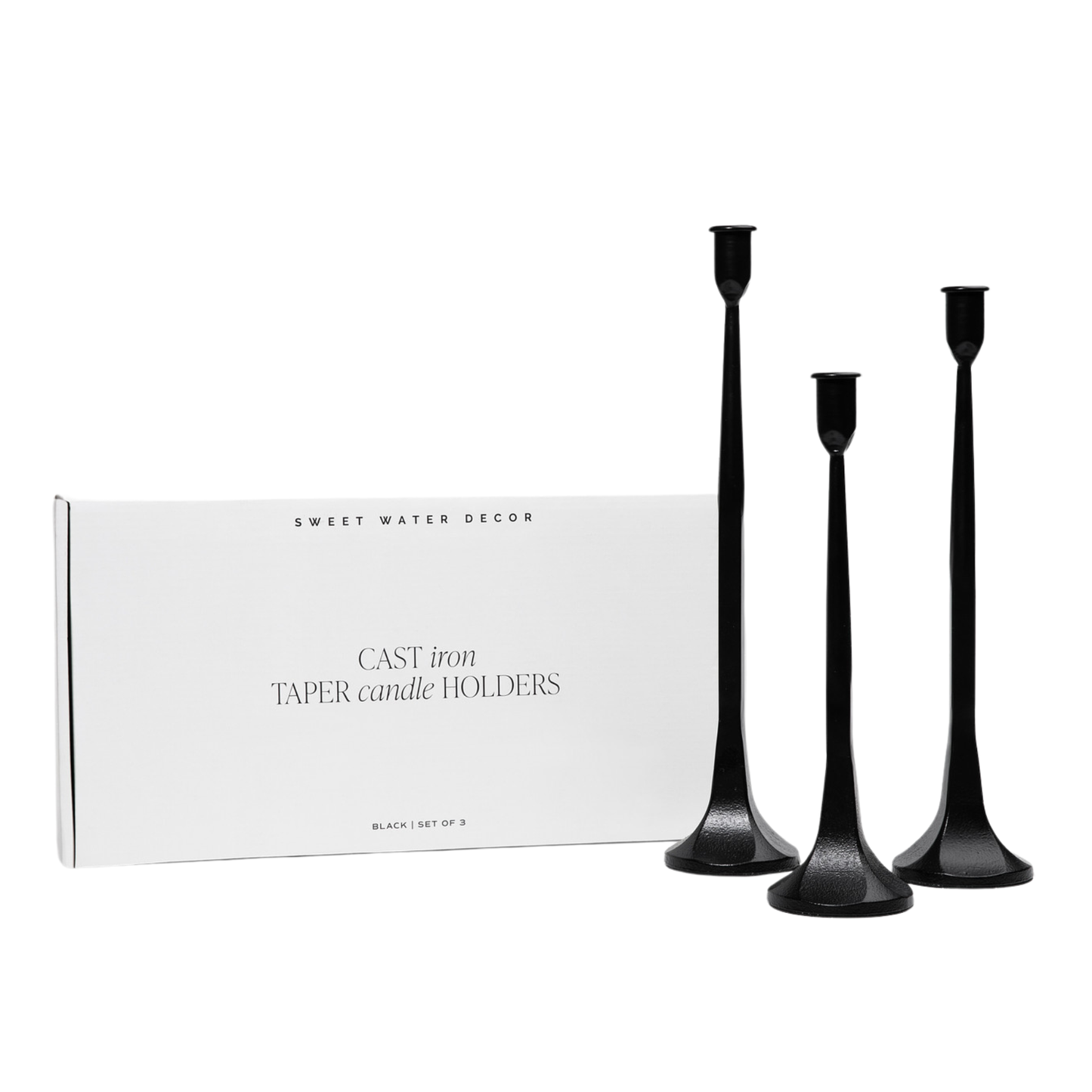 Cast Iron Taper Candle Holders, Set of 3 - Home Decor -