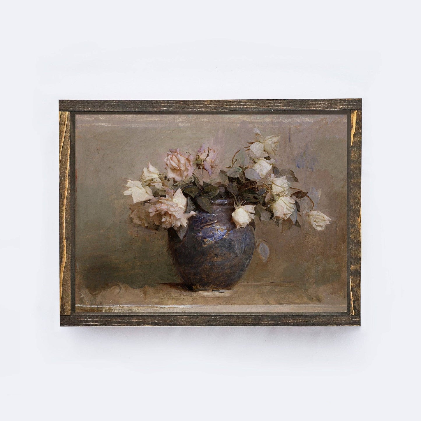 Vintage Framed Print | Dusty Roses Painting A50 -