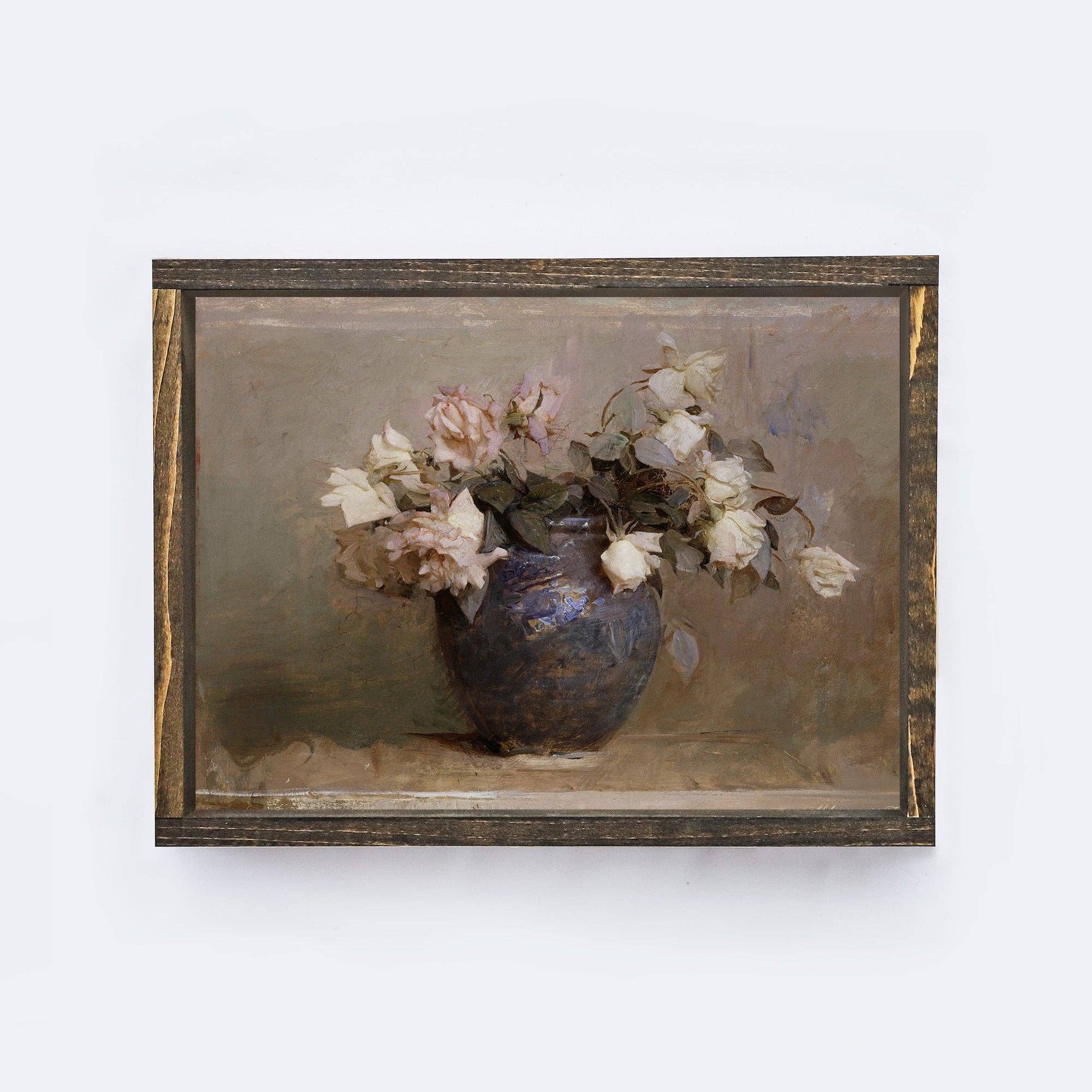 Vintage Framed Print | Dusty Roses Painting A50 -