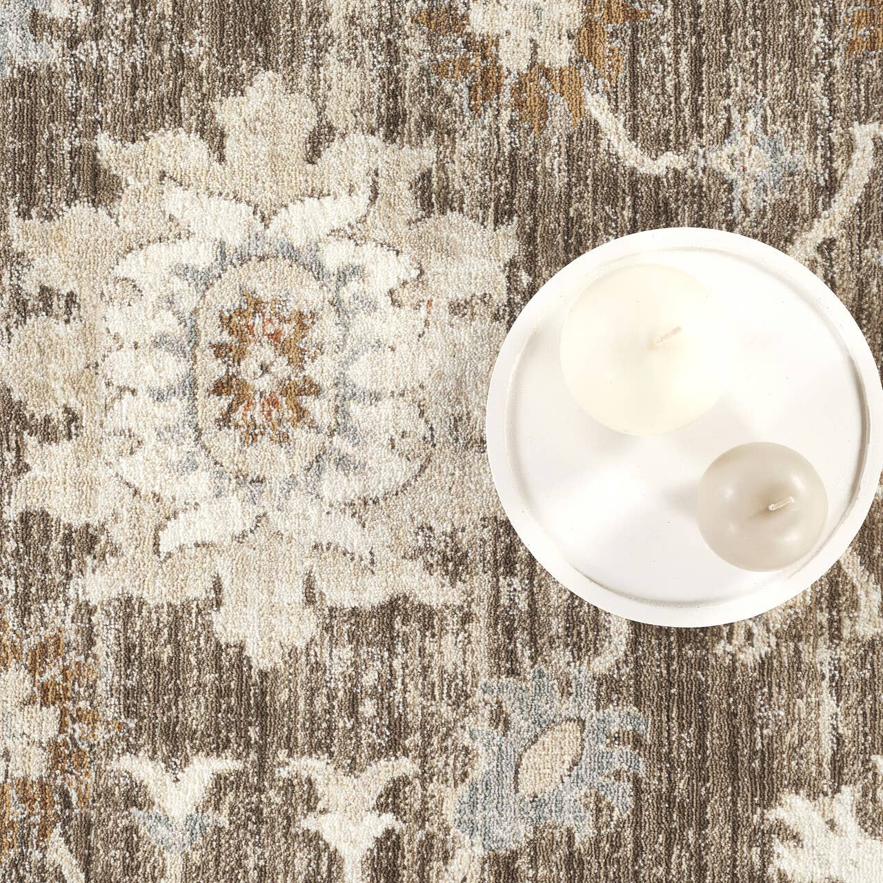 Alara Taupe Cream Vintage Medallion Floral Area Rug -