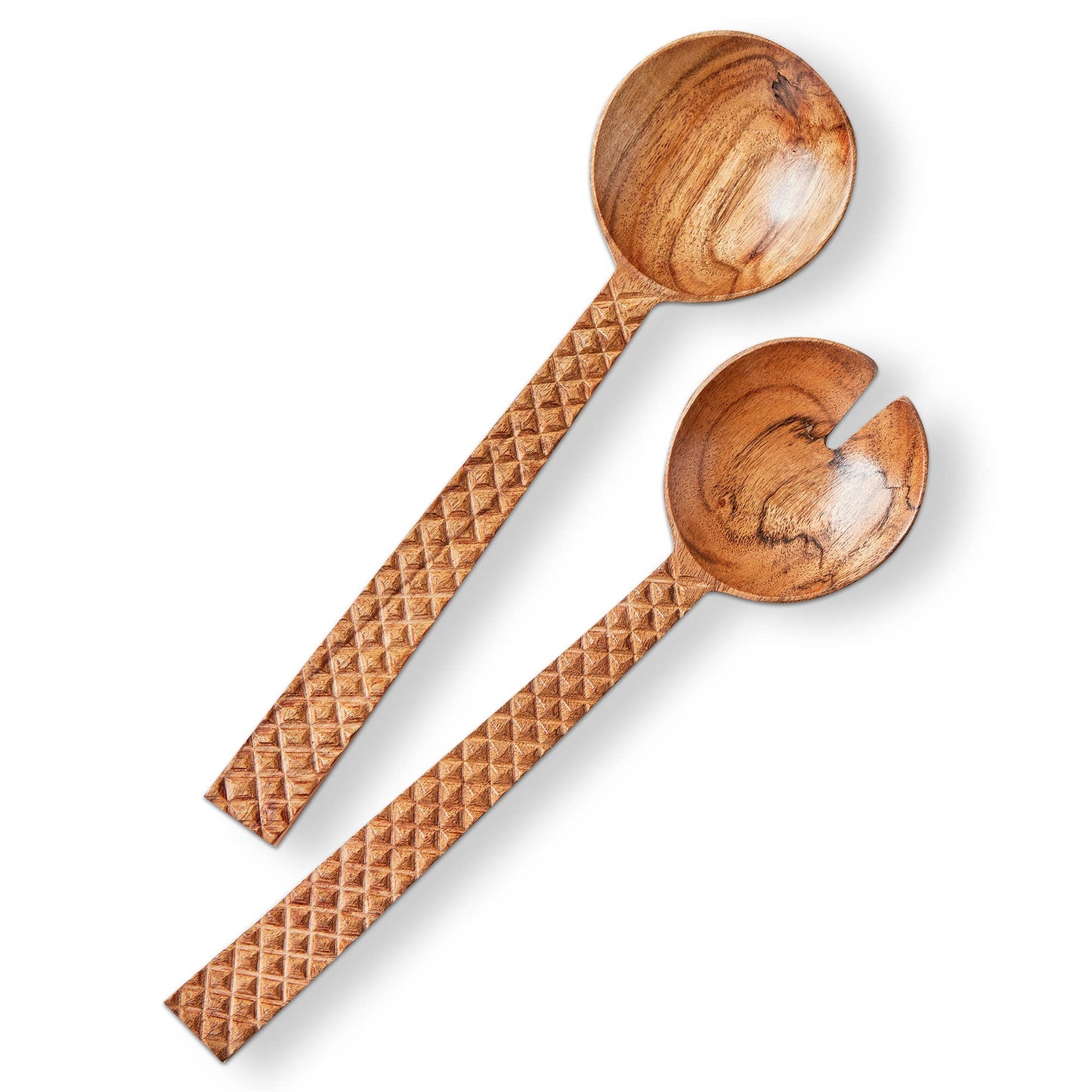 Carved Handle Serving Utensil Set of 2 Natural Acacia Wood -