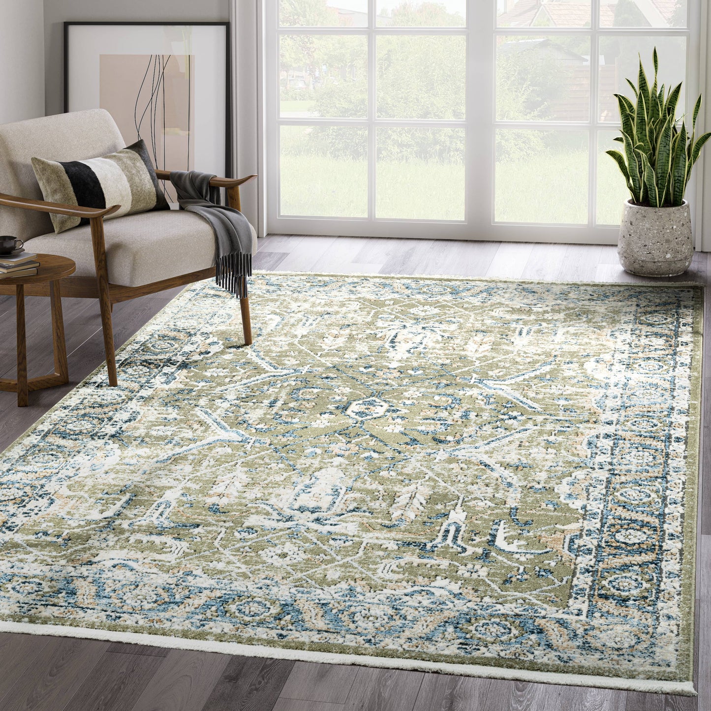 Abani Savoy Vintage Green Blue Area Rug -