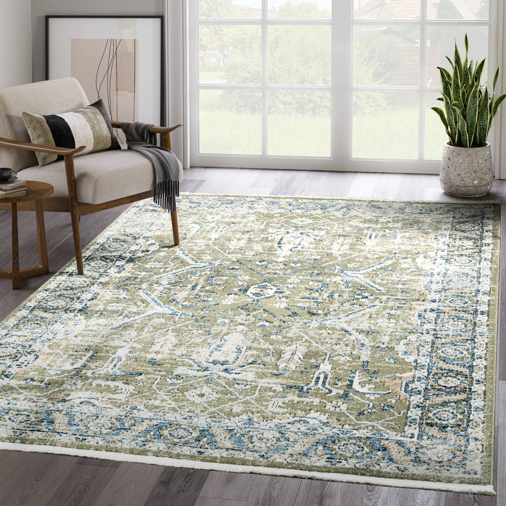 Abani Savoy Vintage Green Blue Area Rug -