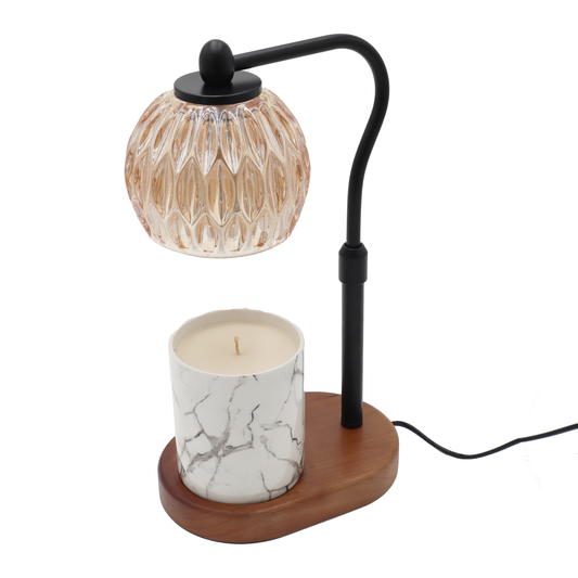 Candle Warmer Lamp - Crystal Glass & Wood Base - Black - Uncategorized