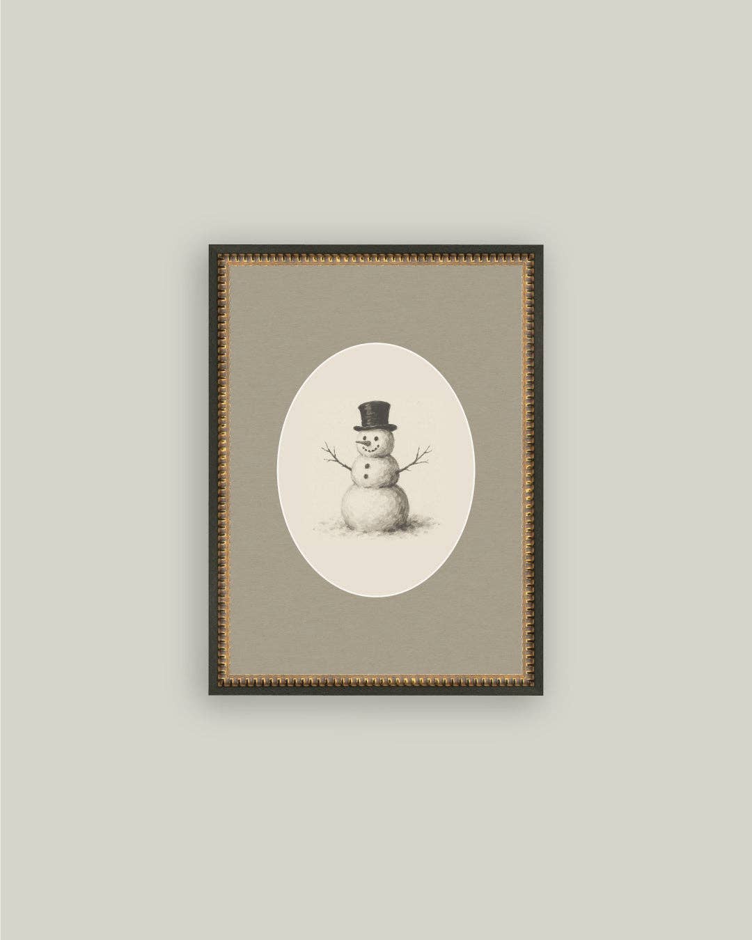 Oval Snowman Framed Antique Art -