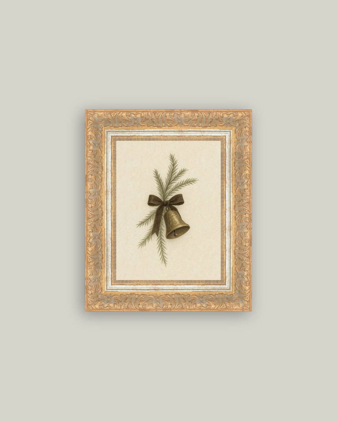 Bell with Pine Framed Antique Art -