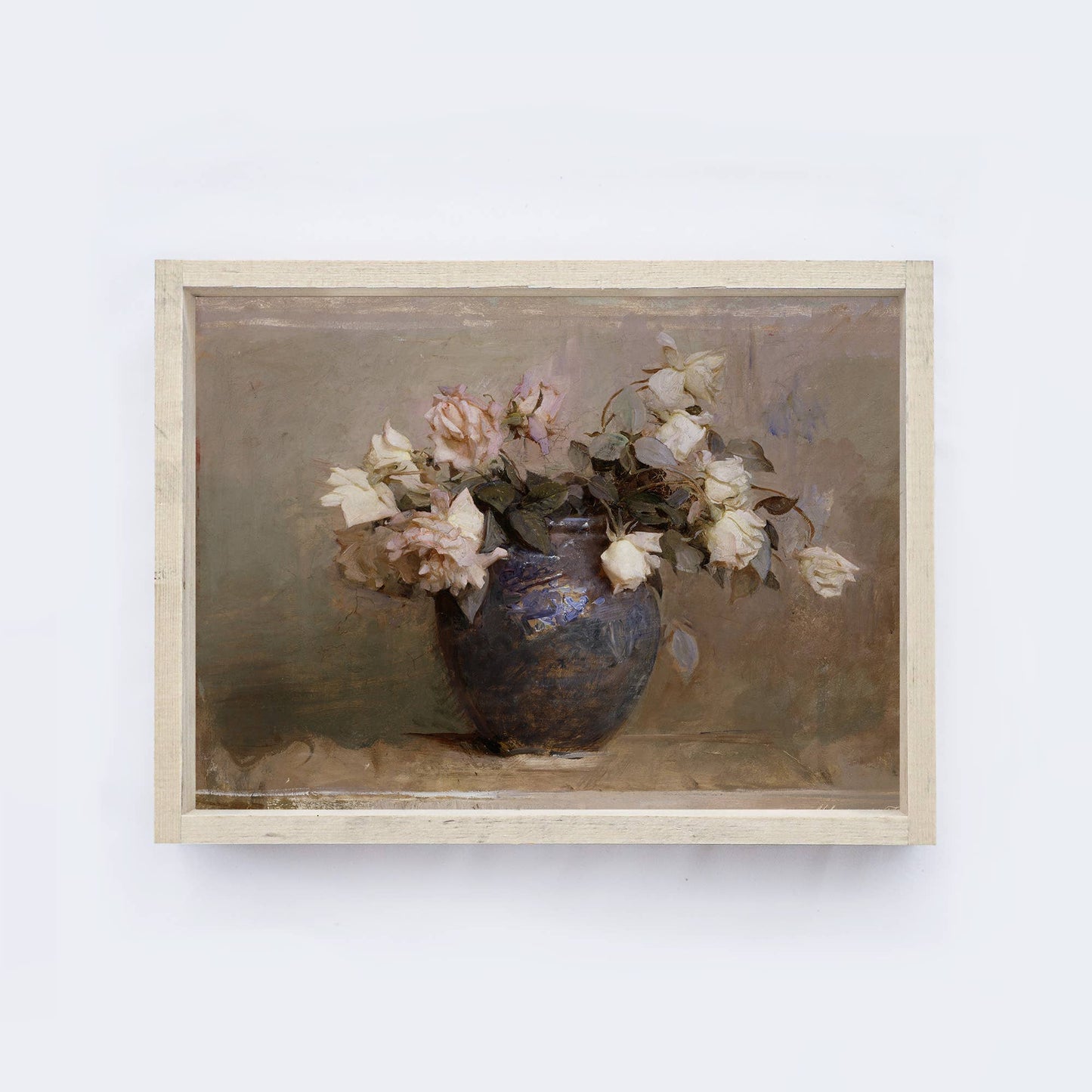 Vintage Framed Print | Dusty Roses Painting A50 -