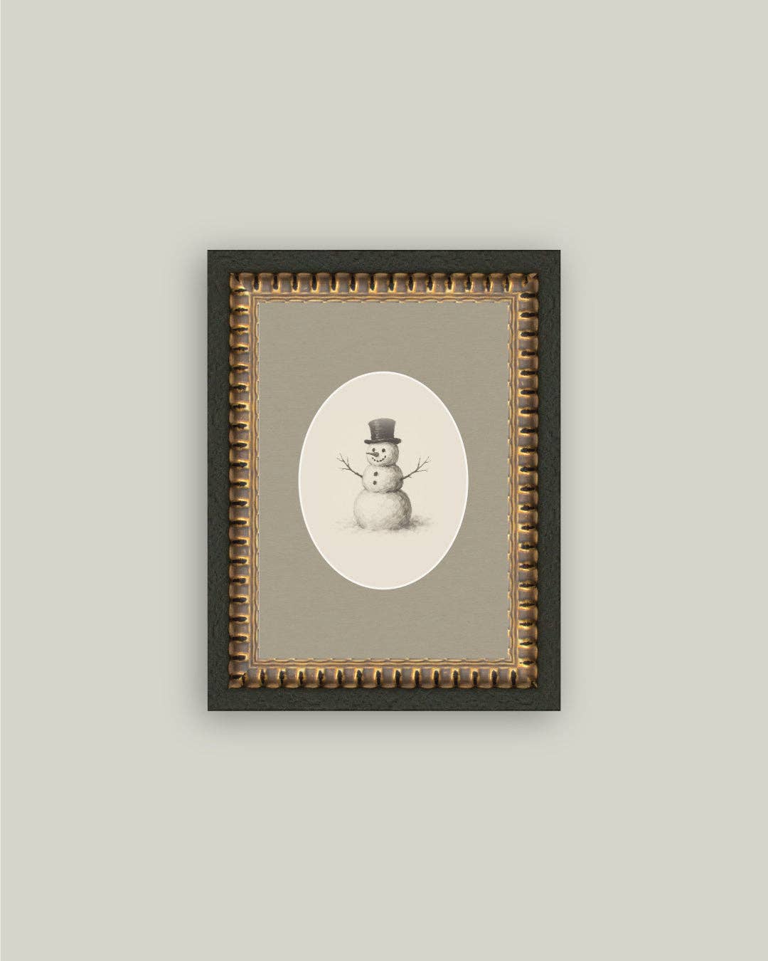 Oval Snowman Framed Antique Art -