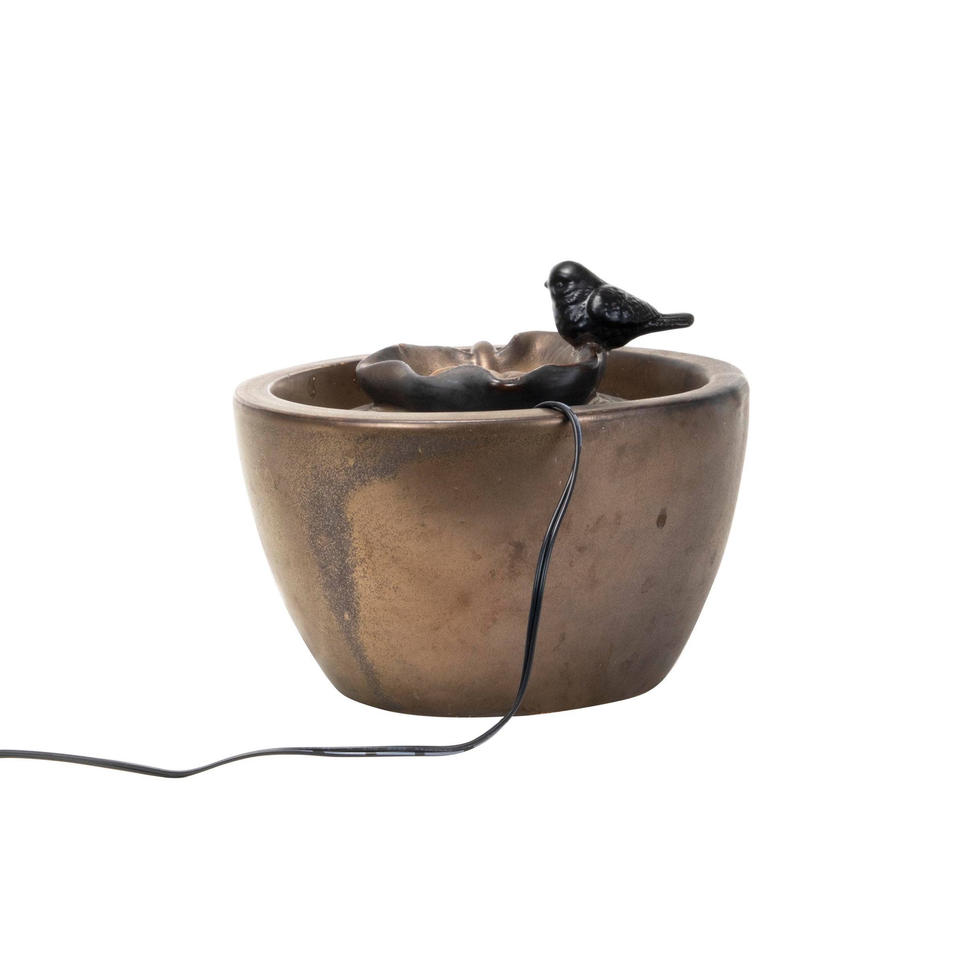 Bronze Bird on Leaf Garden Water Fountain with Pump - Fountains