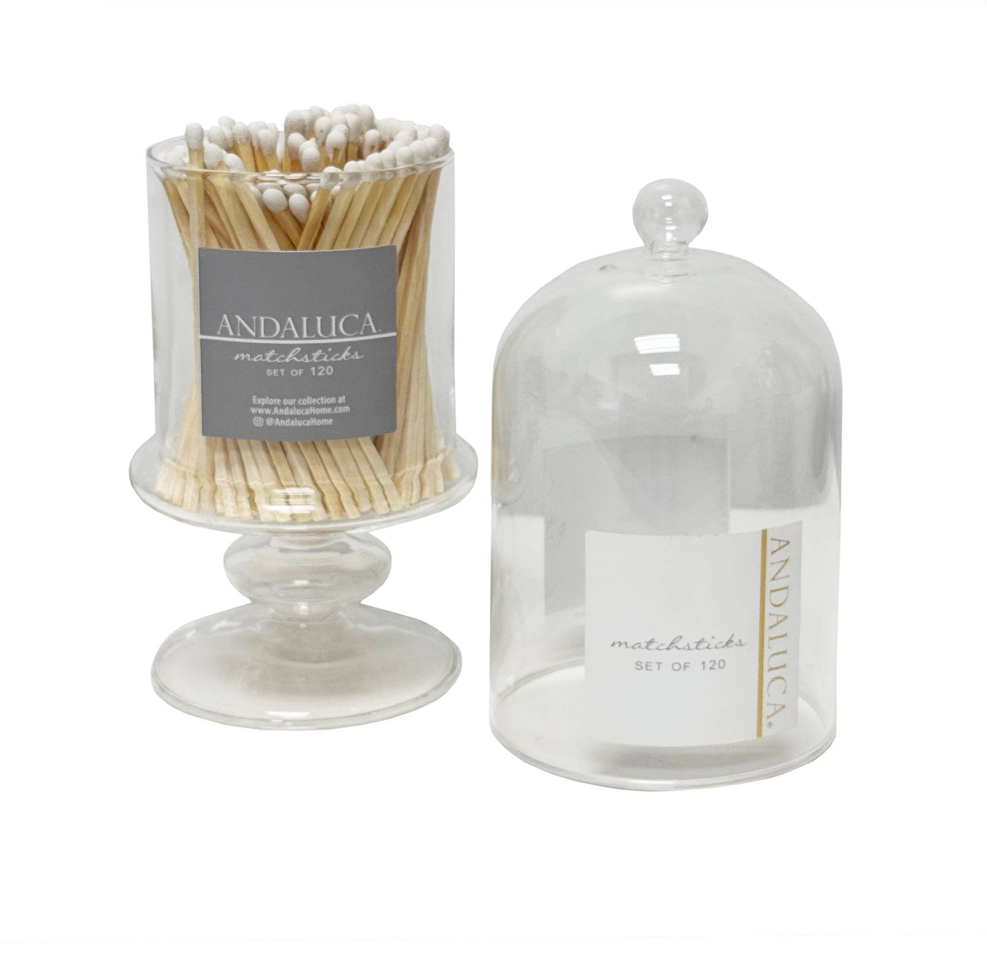 Tall Glass Jar with Lid & 120 Wooden White Matches -