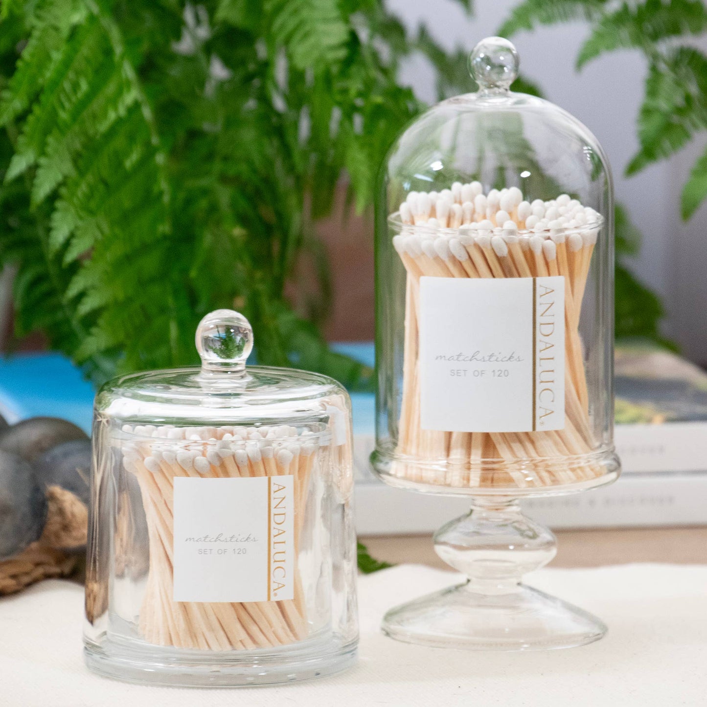 Glass Jar with Lid & 120 Wooden White Matches -