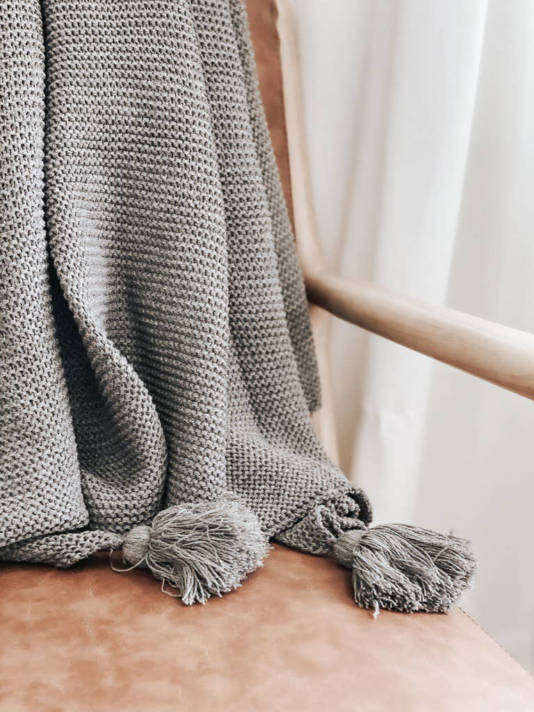 Knit Throw Blanket With Tassels -