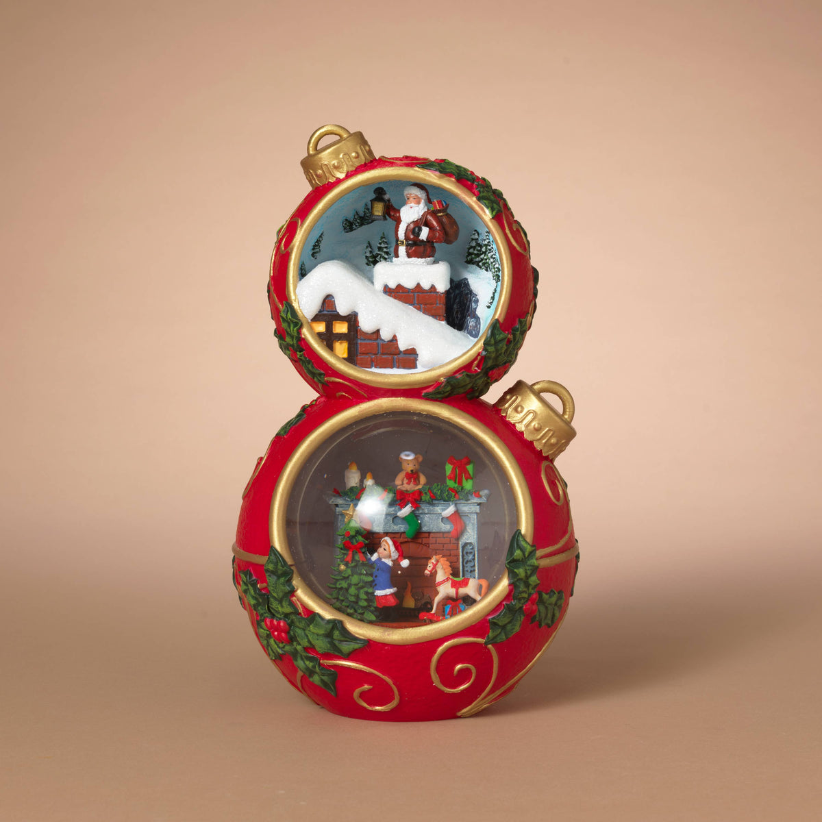 Christmas 12.25"H Lighted Musical Stacking Ornaments with Spinning Water Globe