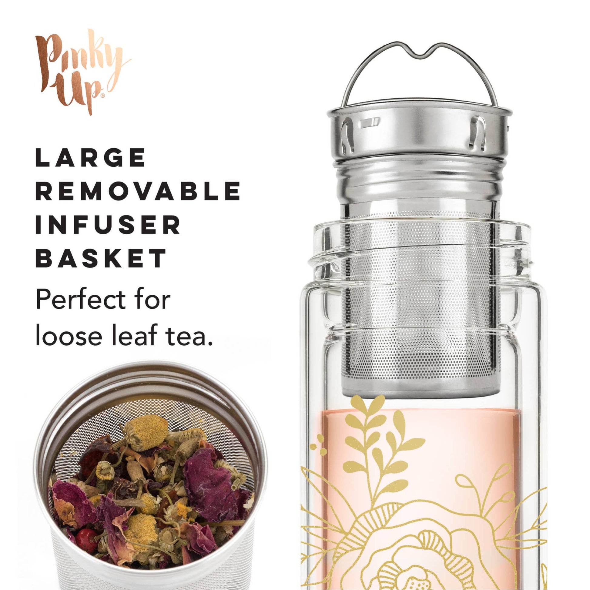 Blair™ Insulated Glass Travel Mug with Tea Infuser Bouqet -