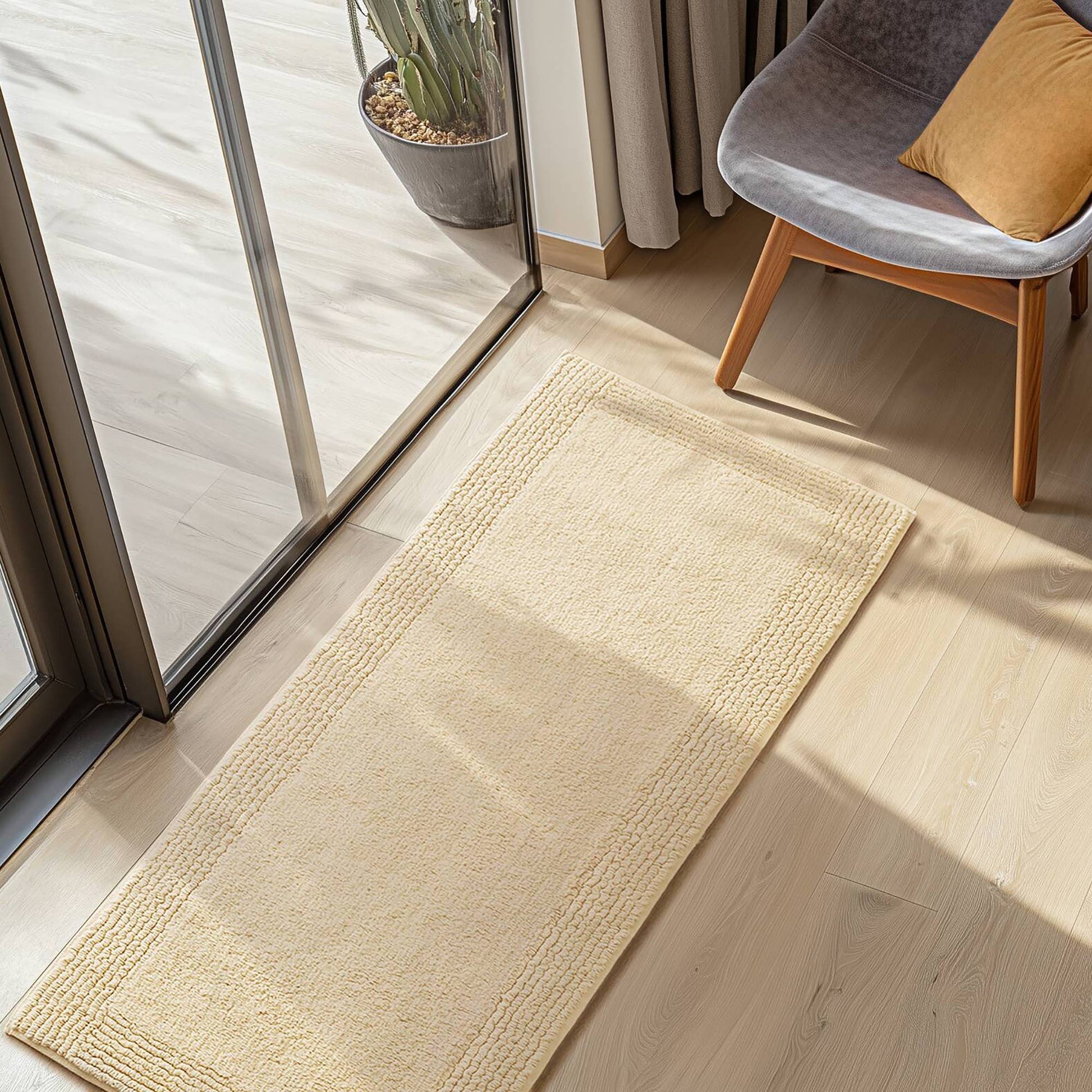 100% Cotton Tufted 3000 GSM Reversible Bath Rug, Natural -