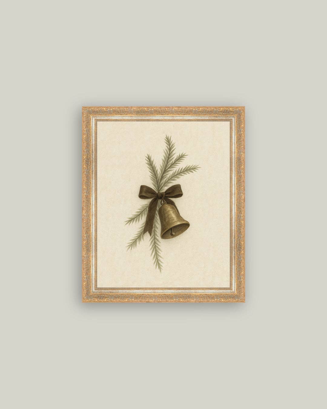 Bell with Pine Framed Antique Art -