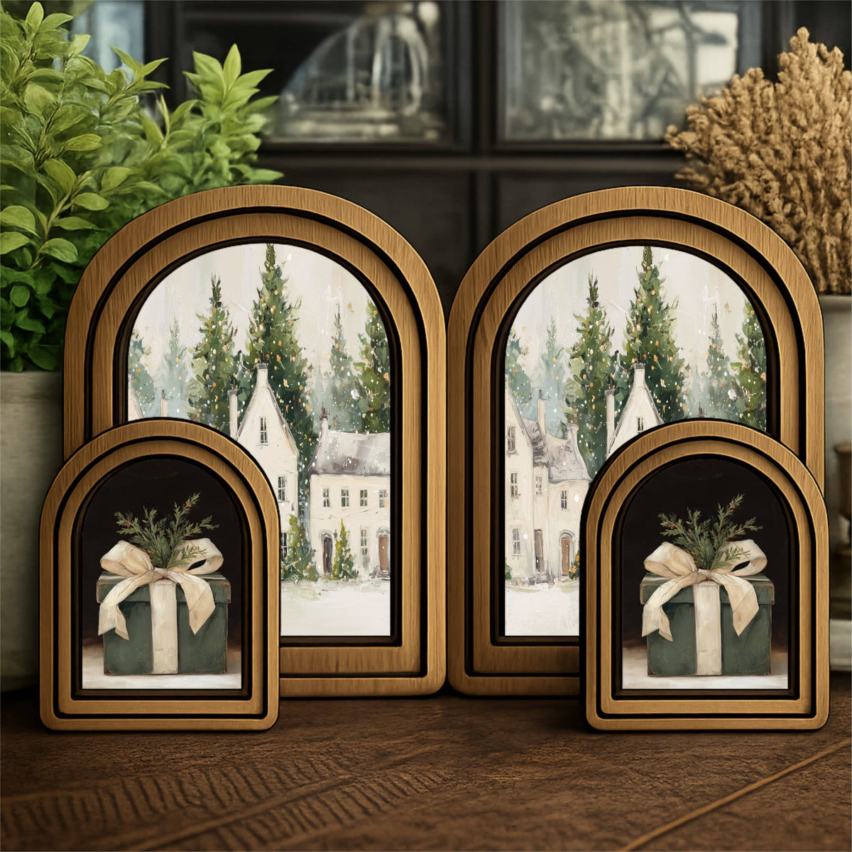 Layered Set Christmas Gift Canvas Art -