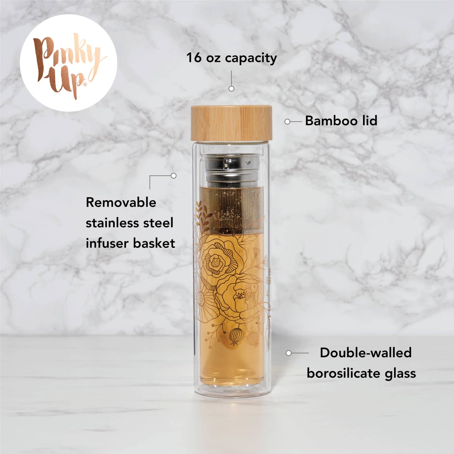 Blair™ Insulated Glass Travel Mug with Tea Infuser Bouqet -
