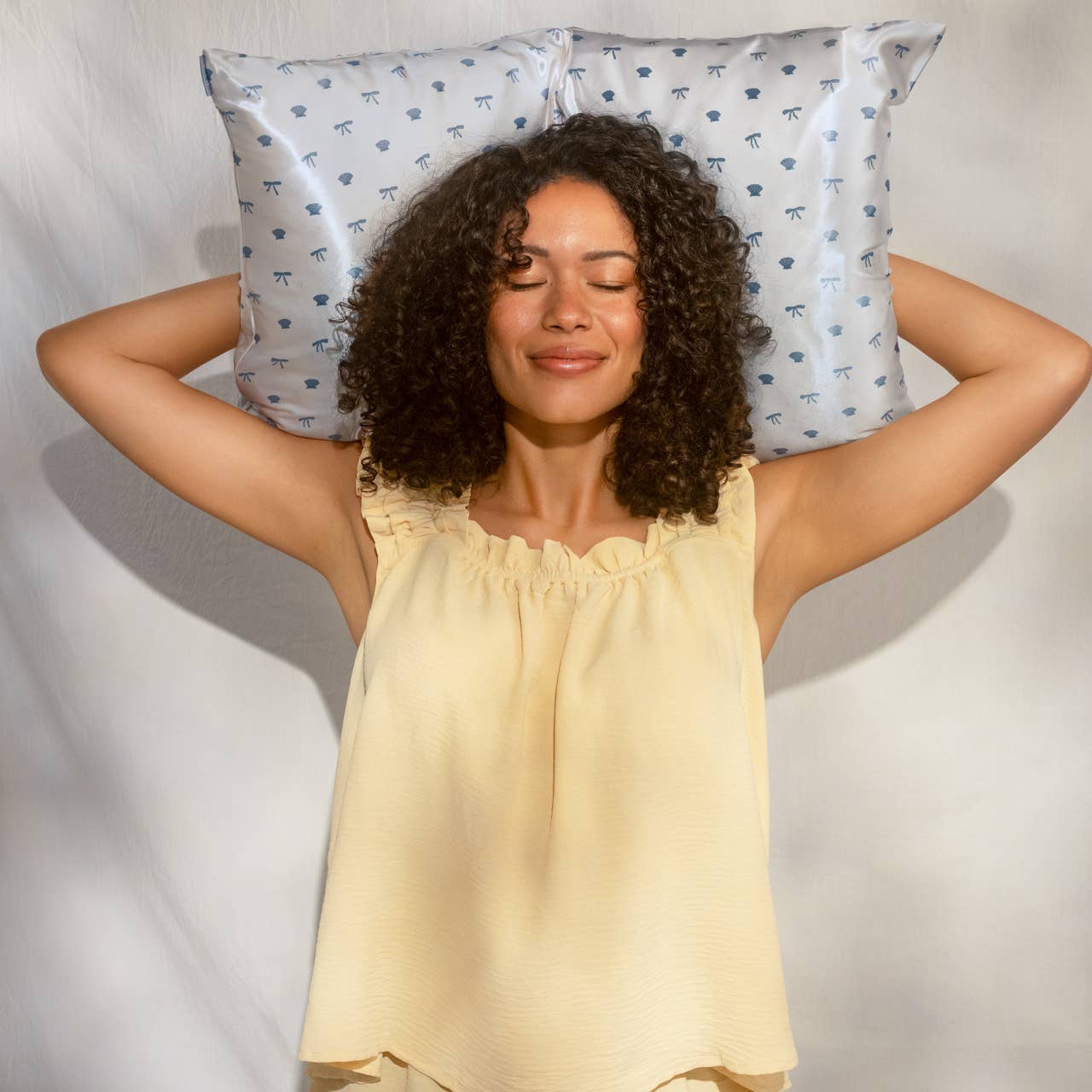 Standard Satin Pillowcase - Pearlized Cream & Coastal Blue Print -