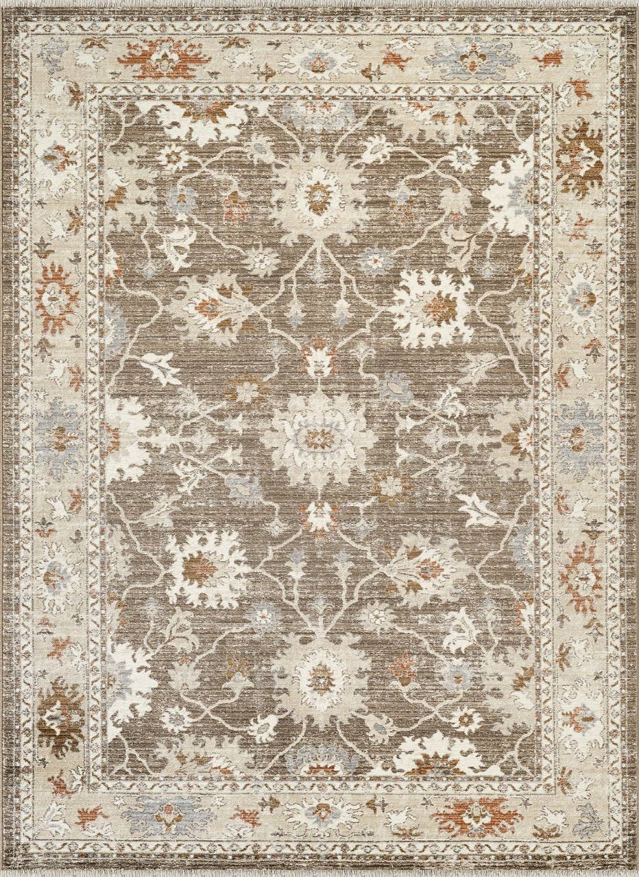 Alara Taupe Cream Vintage Medallion Floral Area Rug -