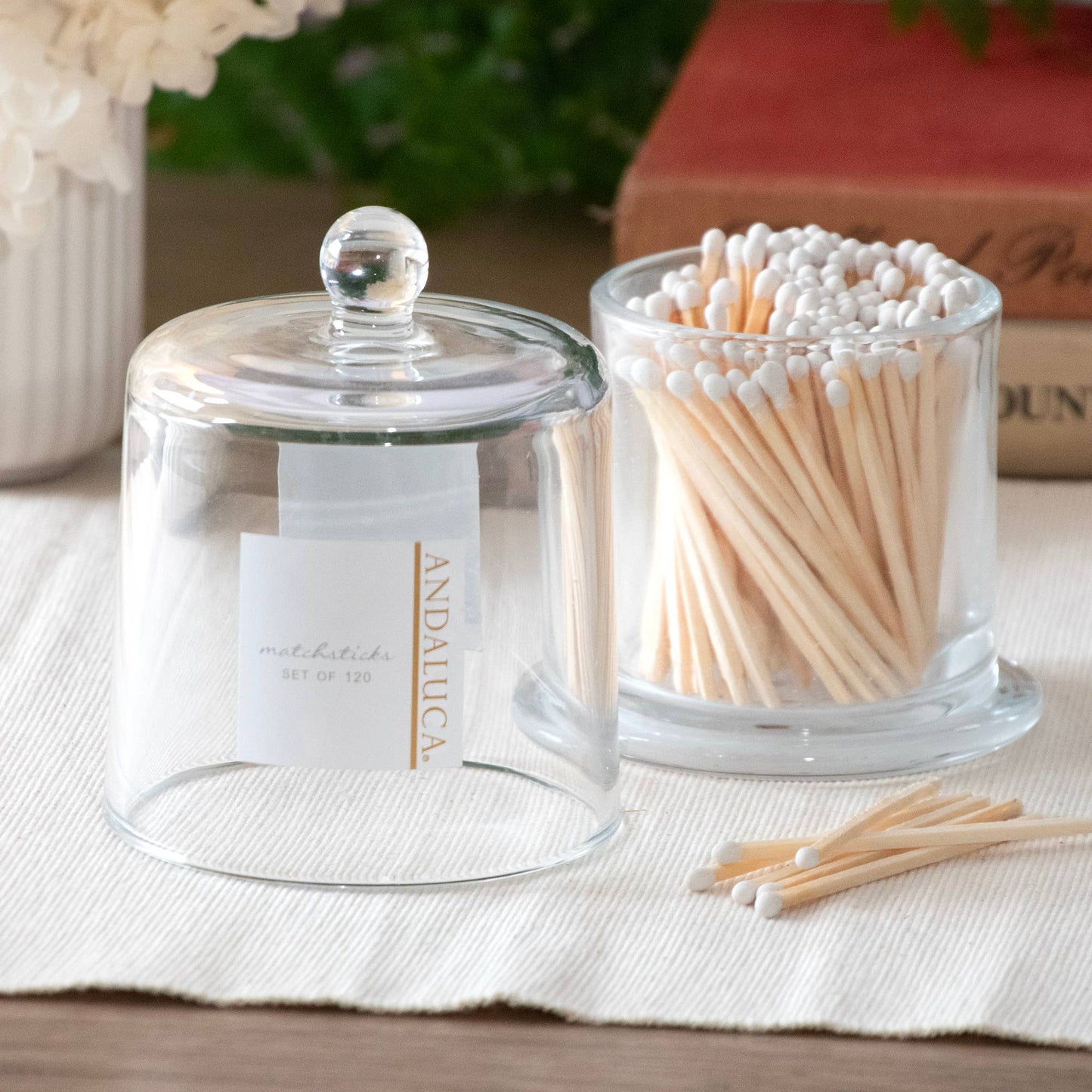 Glass Jar with Lid & 120 Wooden White Matches -