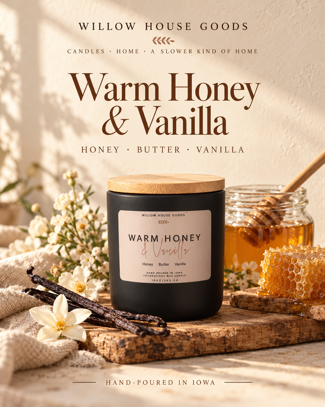 Warm Honey & Vanilla Candle – 10 oz