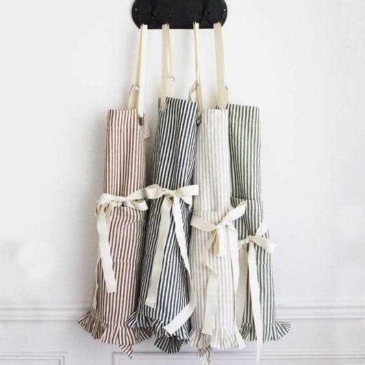Ruffle Pin Stripe Apron -