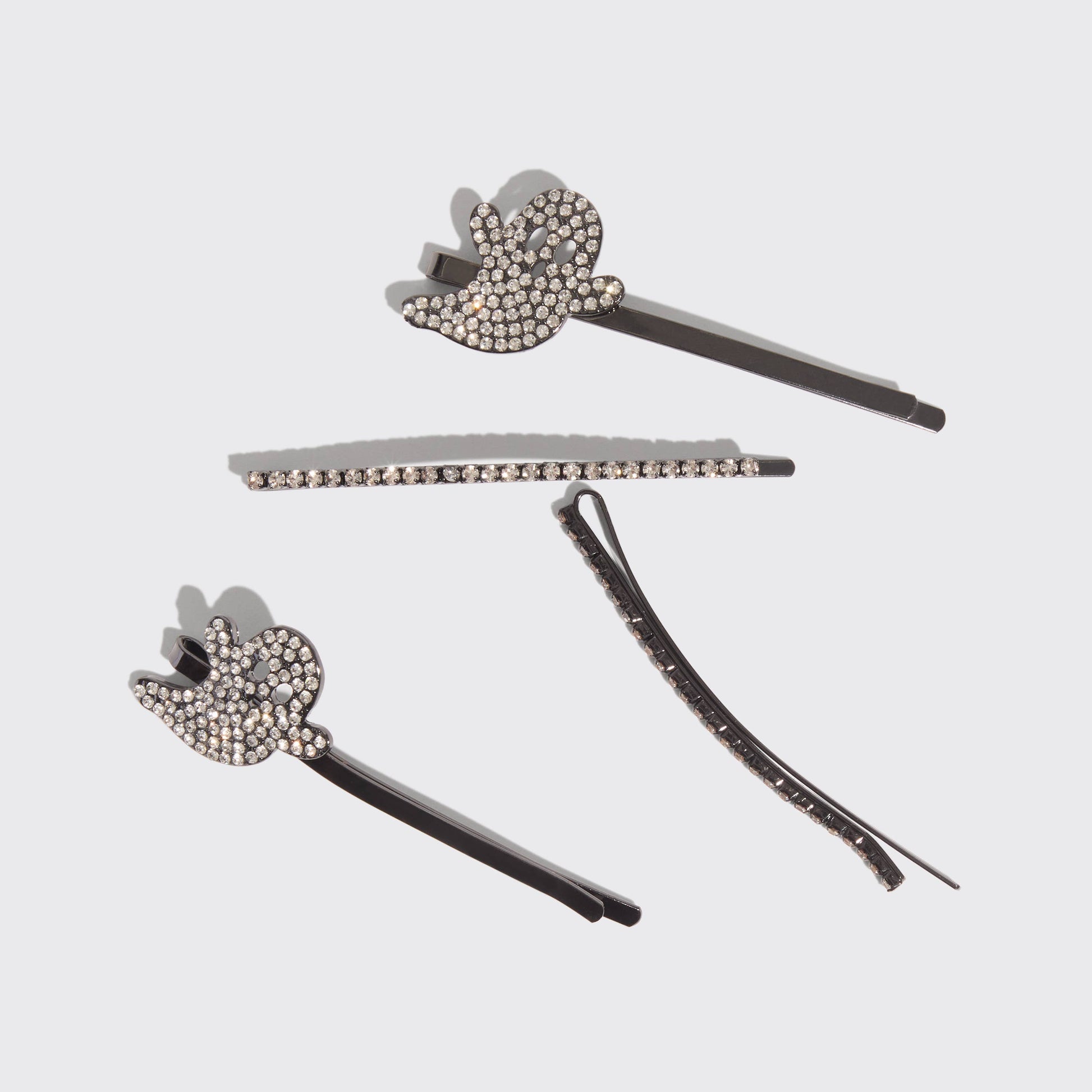 Extra Long Metal Rhinestone Bobby Pins 4pc Set - Ghost -