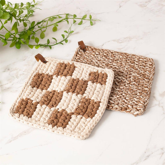 Knitted Pot Holder - Brown And Cream (Pk/06 Ast) -